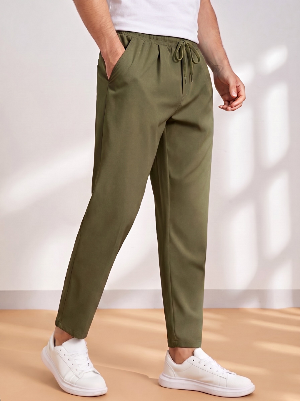 Haki Erkek Pantolon Beli Lastikli Jogger Pantolon Cepli Fit Pantolon ERKEK-JOGGER