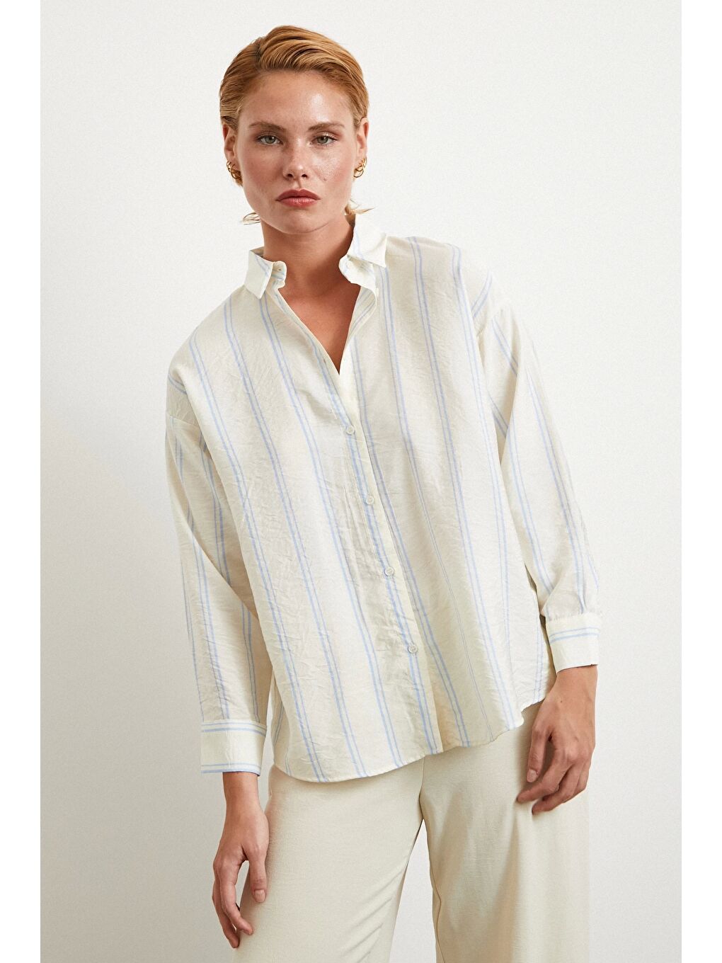 Çift Çizgili Modal Gömlek Mavi