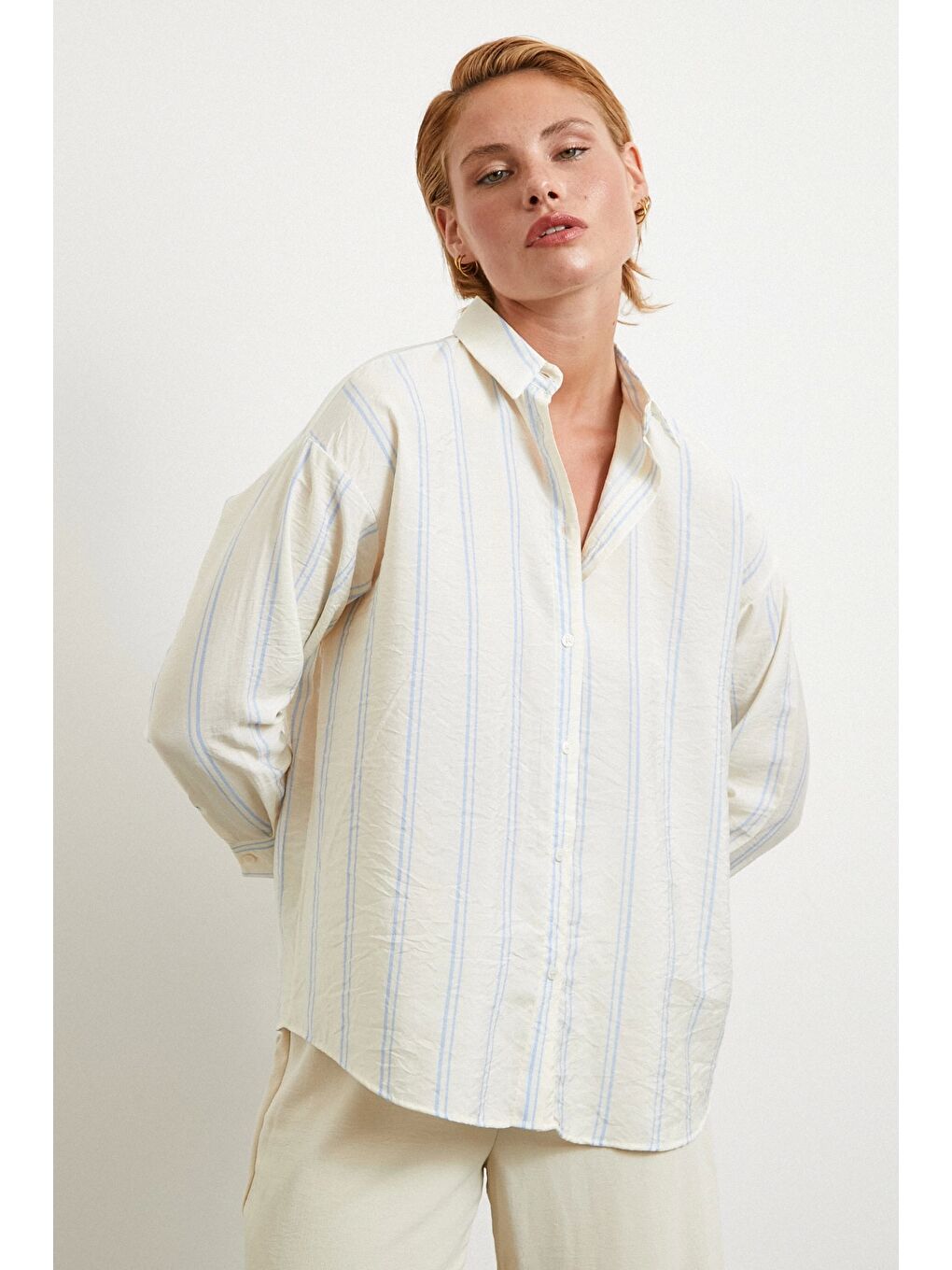 Çift Çizgili Modal Gömlek Mavi-2