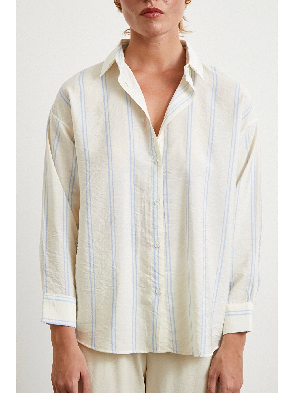 Çift Çizgili Modal Gömlek Mavi-3