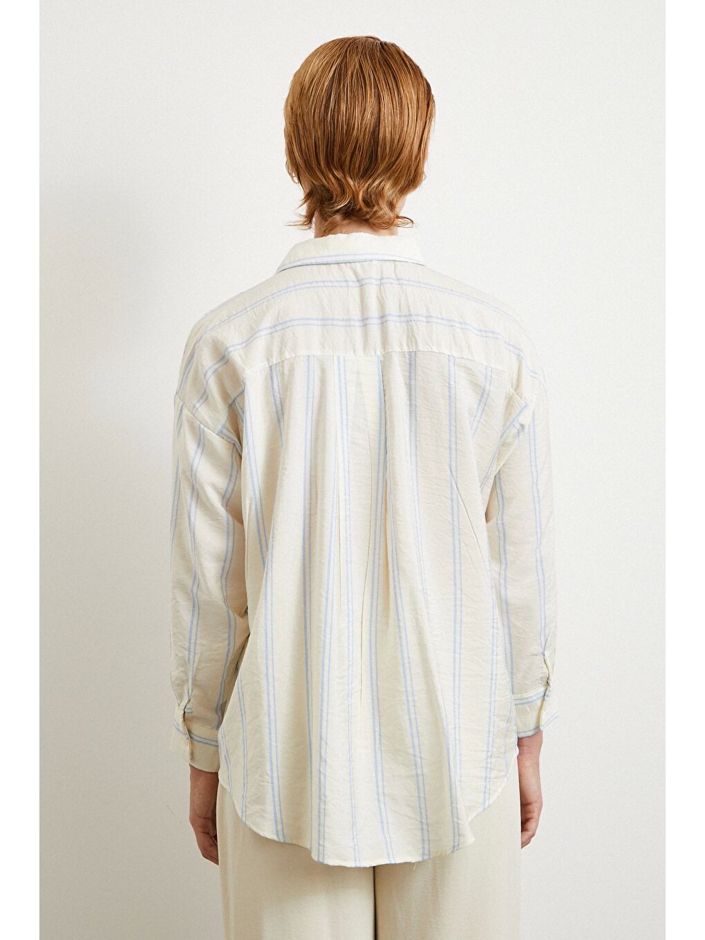 Çift Çizgili Modal Gömlek Mavi-5