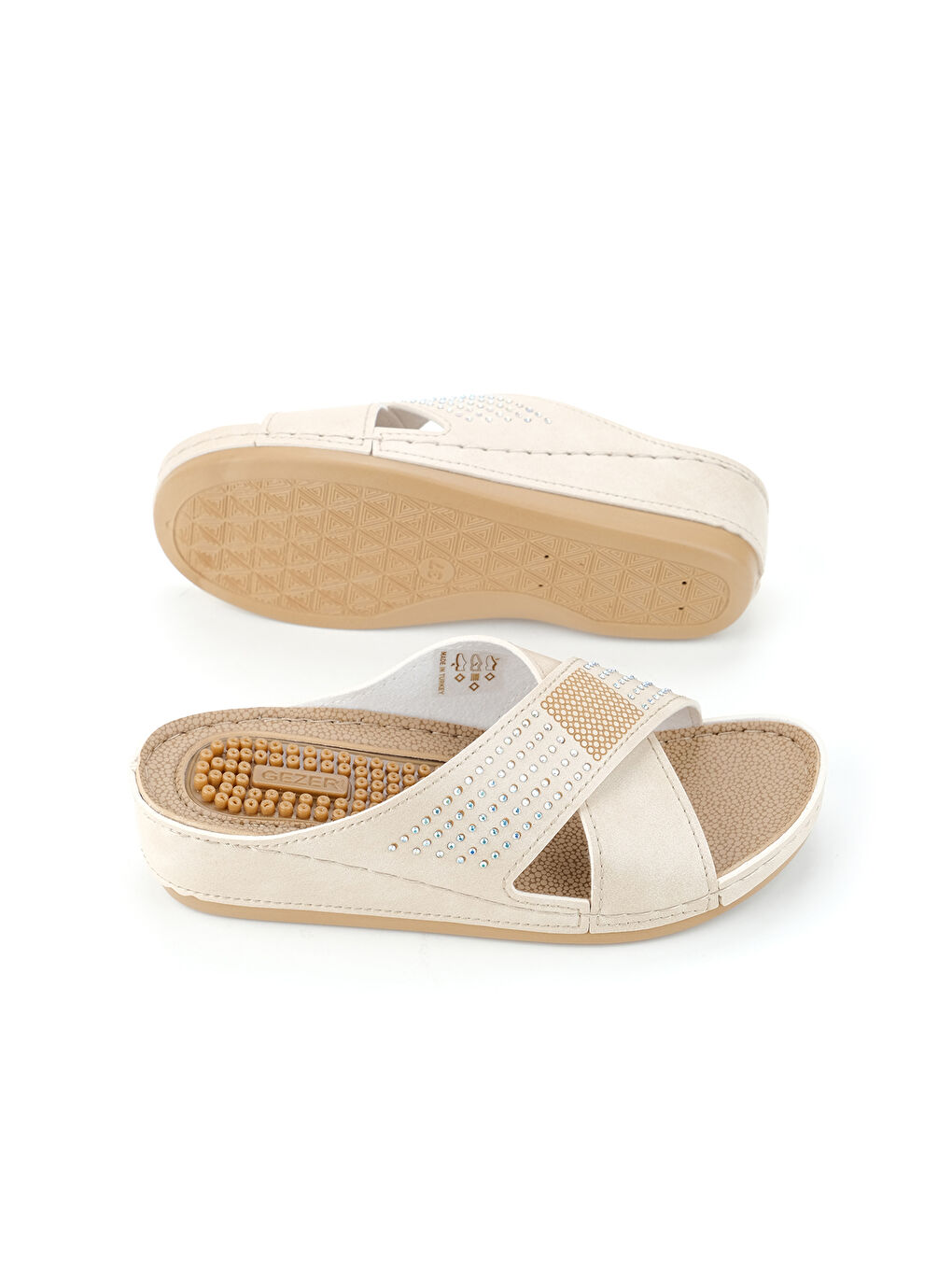 Ekru Yazlık Kadın Rahat Taban Günlük Terlik-4