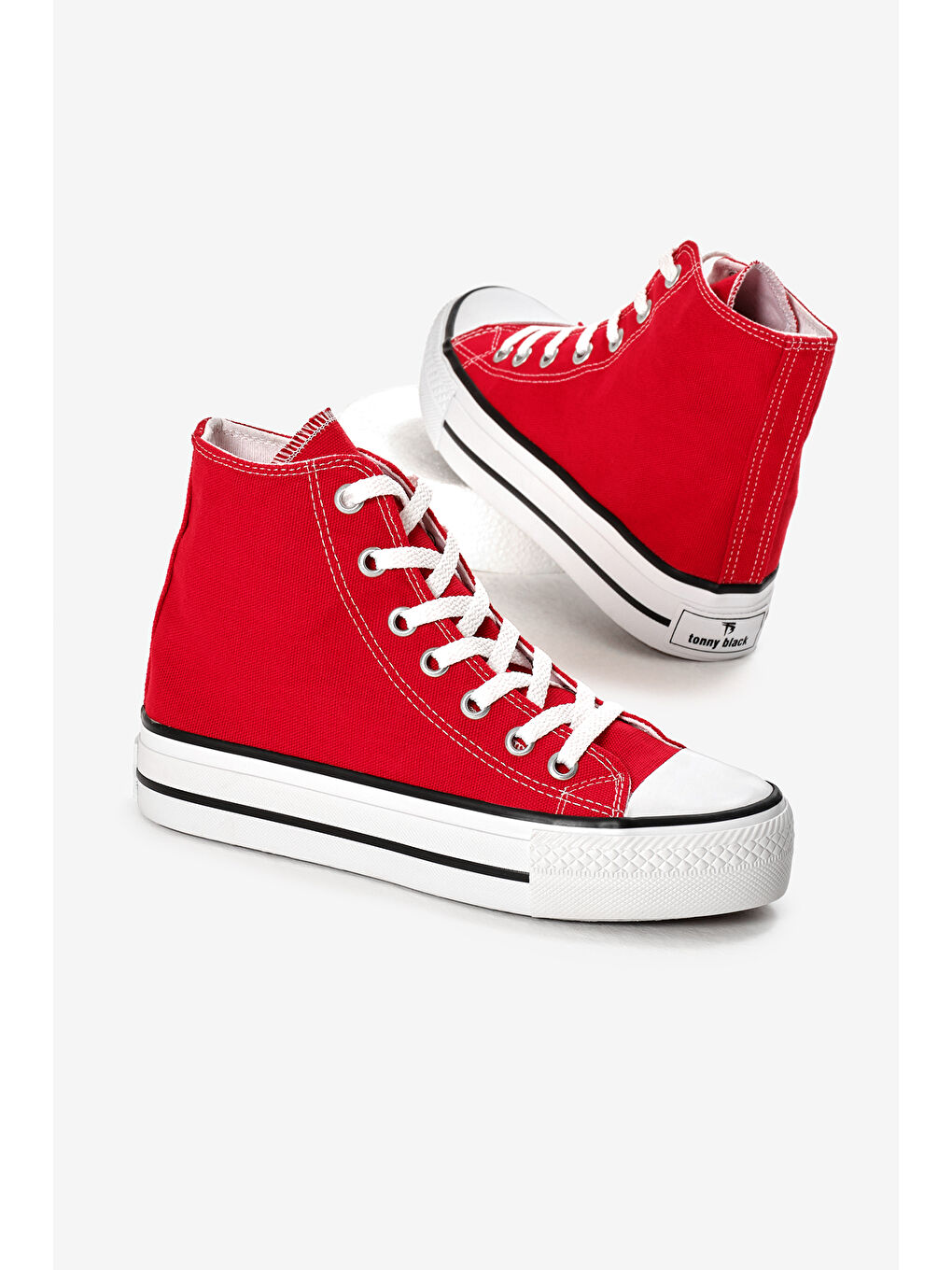 Kadın Kırmızı Termo Kalın Taban Bağcıklı Uzun Keten Spor Ayakkabı