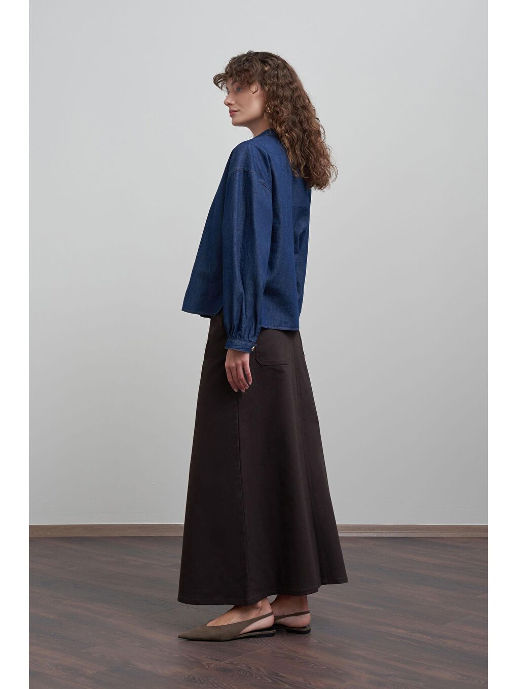 Koyu Mavi-Gold Dügmeli Denim Gömlek-2