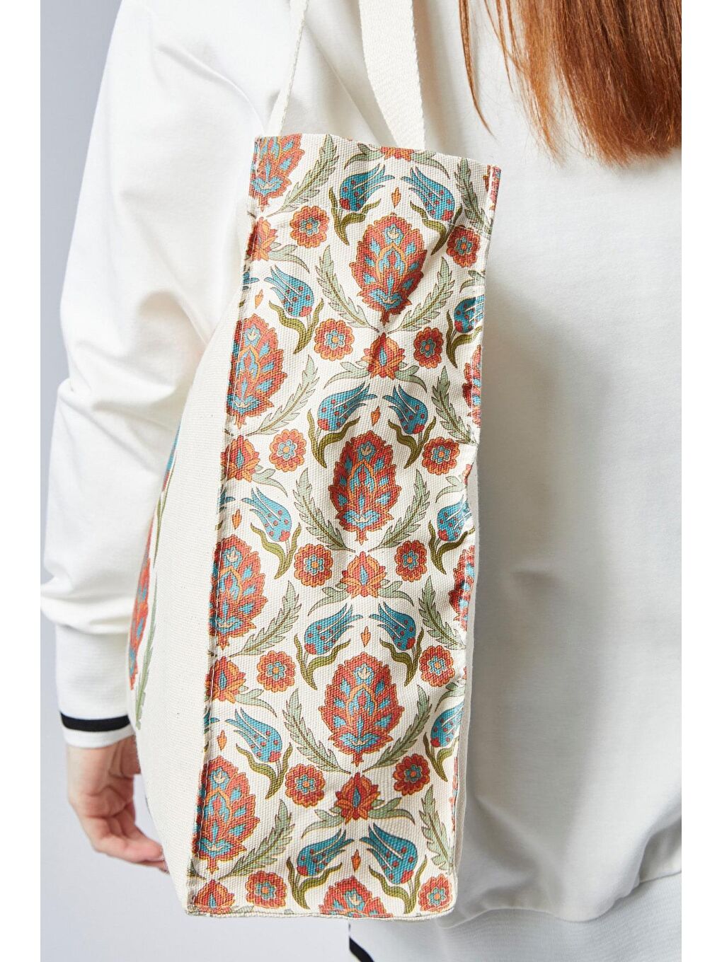 Ekru Kanvas Körükleri Koyu Kahve Baskılı Çanta-5