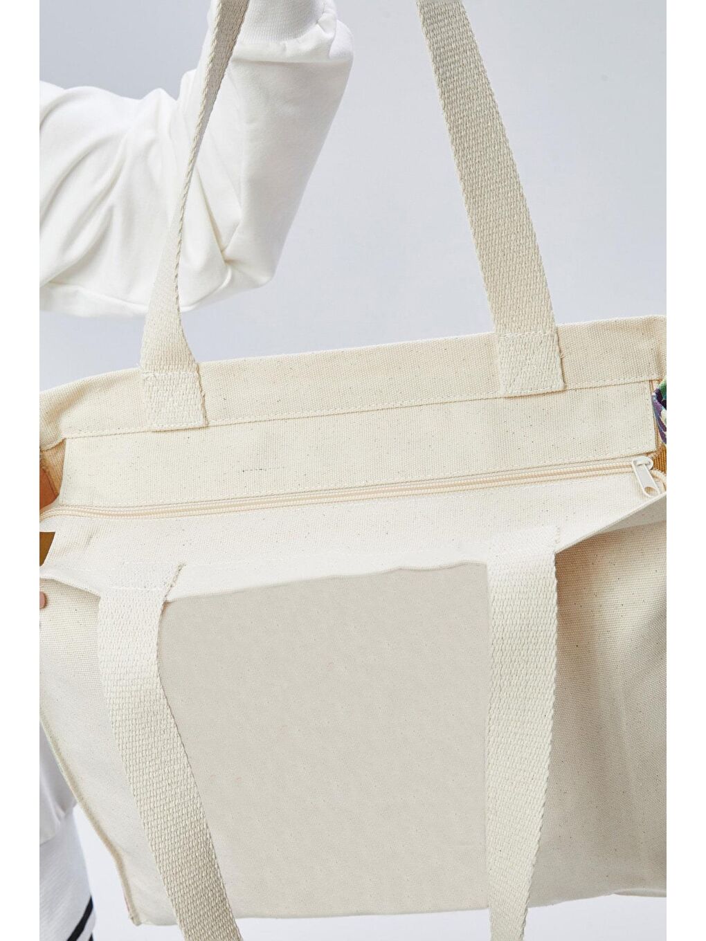 Ekru Kanvas Körükleri Koyu Kahve Baskılı Çanta-6