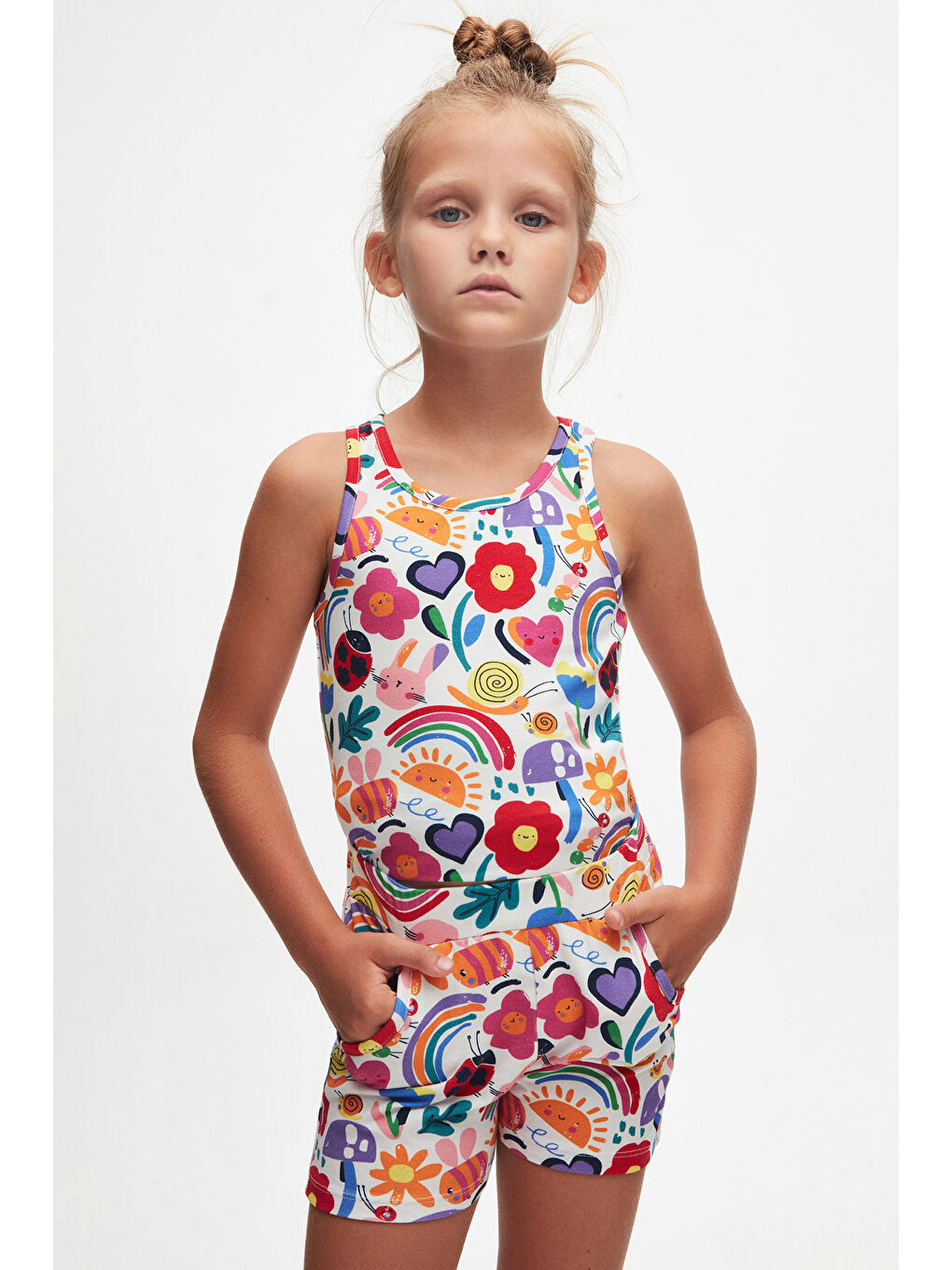 Karışık Little Friends Kız Çocuk Desenli Cepli Şort-1