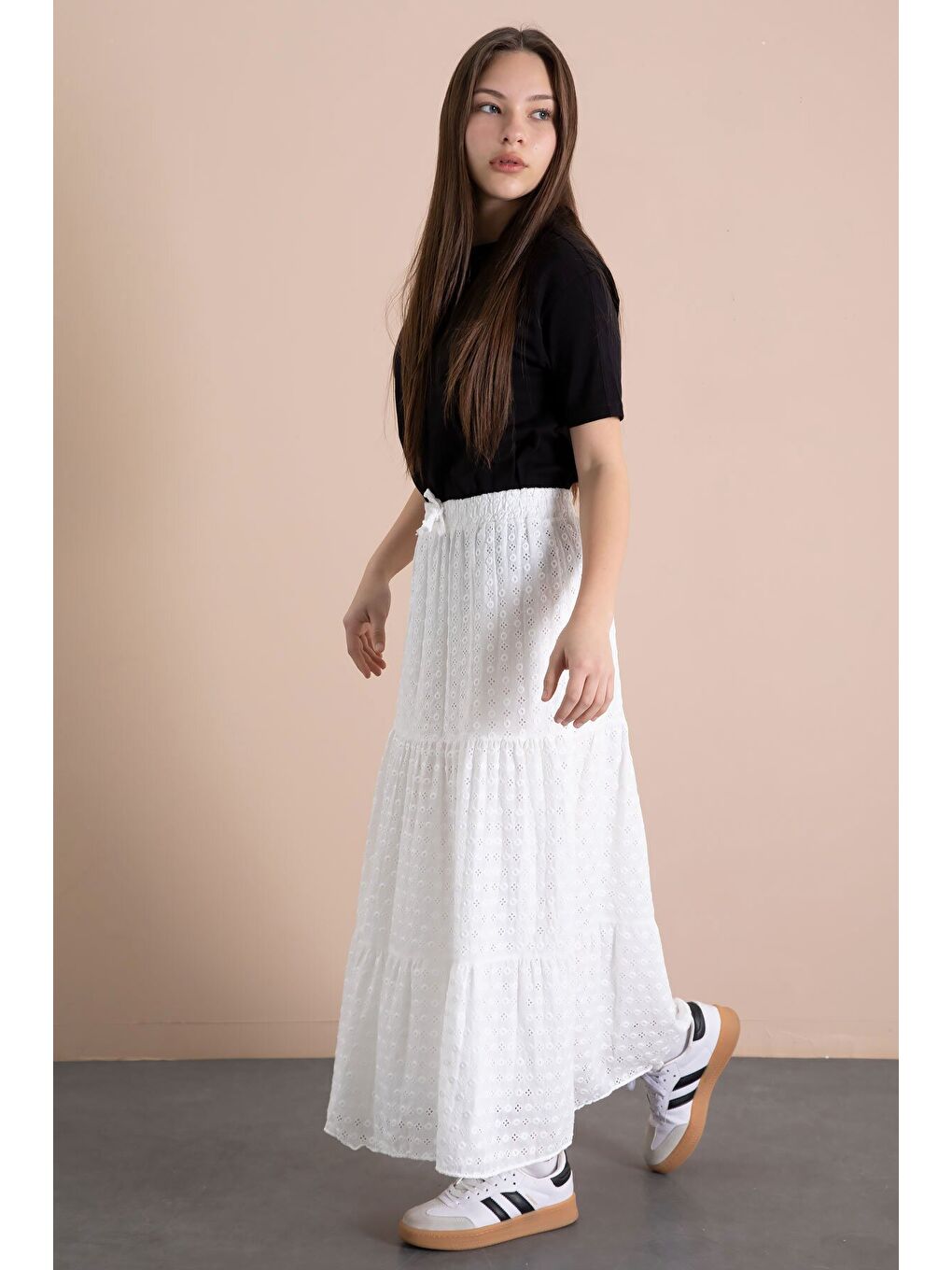 Beyaz Kız Çocuk Uzun Kesim Fistolu Etek 23777-1