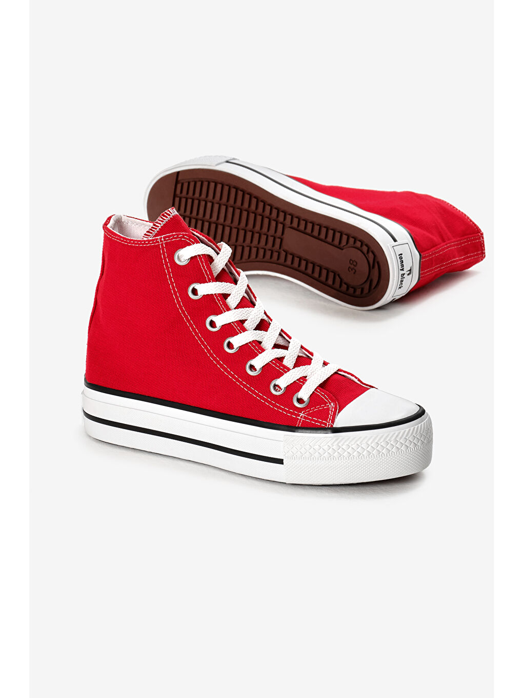 Kadın Kırmızı Termo Kalın Taban Bağcıklı Uzun Keten Spor Ayakkabı-3