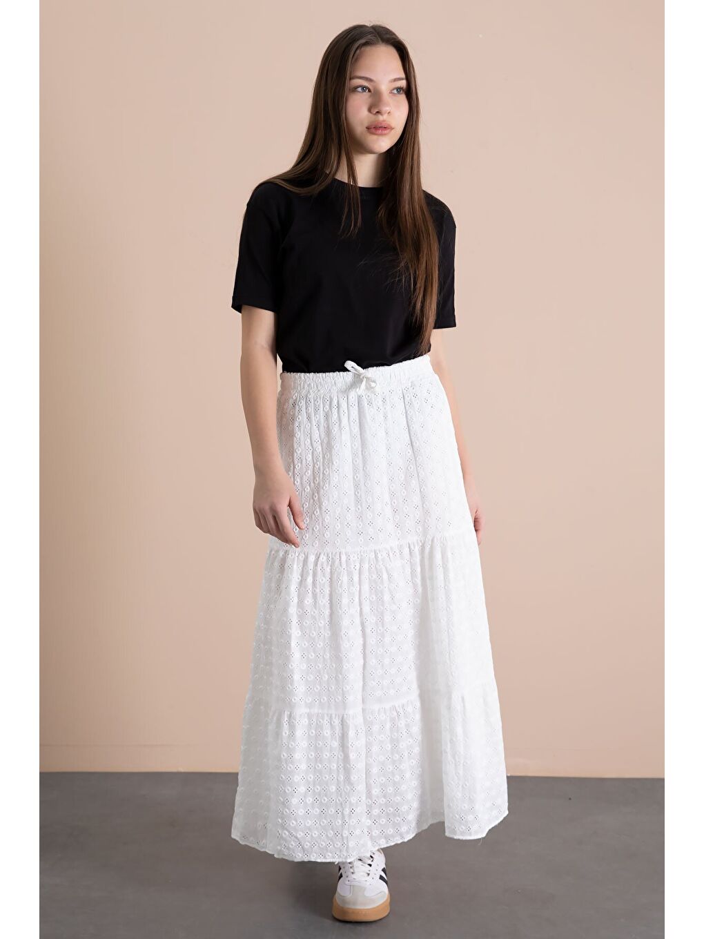 Beyaz Kız Çocuk Uzun Kesim Fistolu Etek 23777-2