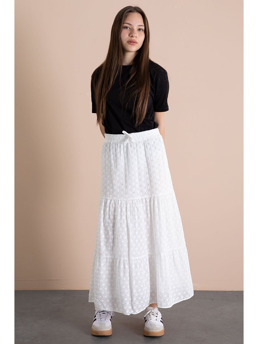 Beyaz Kız Çocuk Uzun Kesim Fistolu Etek 23777-3