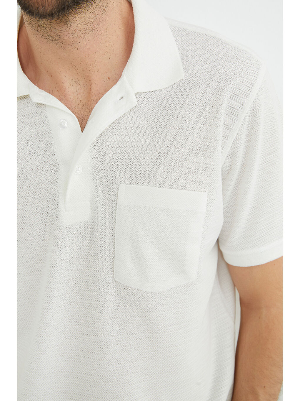 Ekru Desenli Tek Cepli Polo Yaka Tişört-4