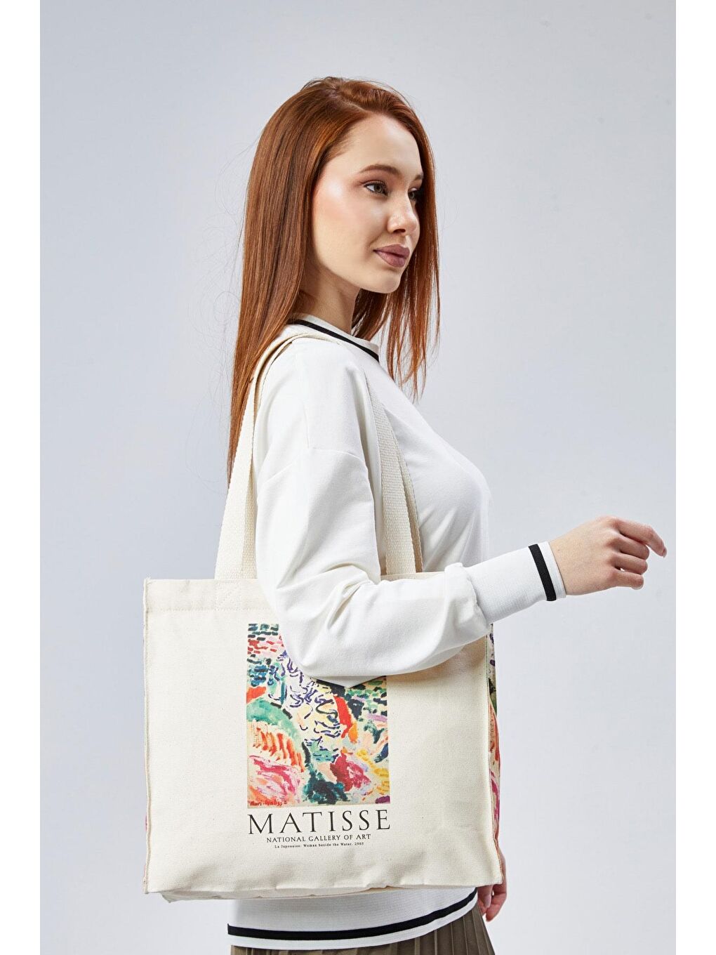 Ekru Kanvas Körükleri Matisse Baskılı Çanta