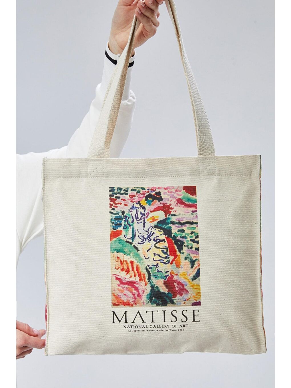 Ekru Kanvas Körükleri Matisse Baskılı Çanta-1