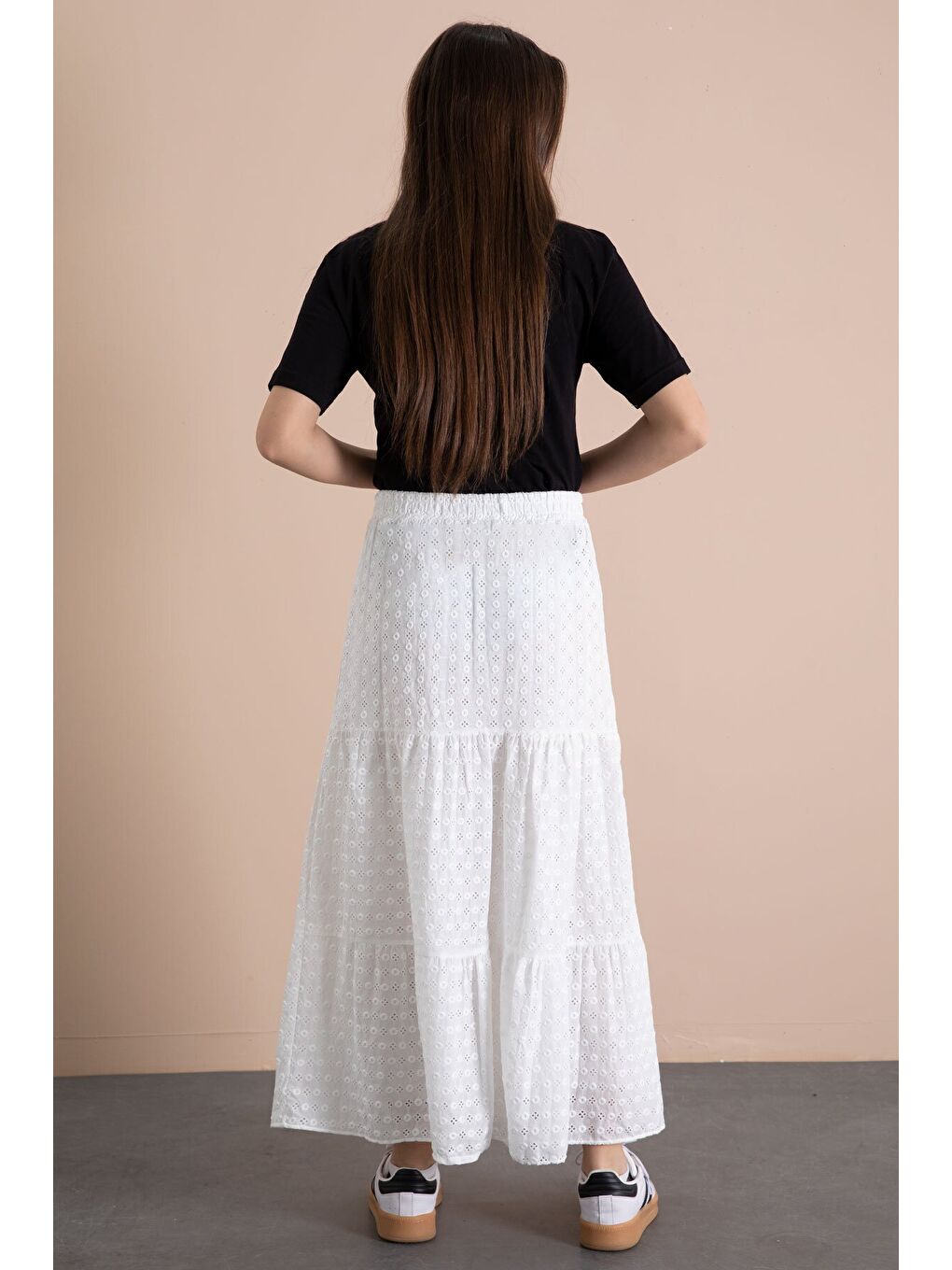 Beyaz Kız Çocuk Uzun Kesim Fistolu Etek 23777-4