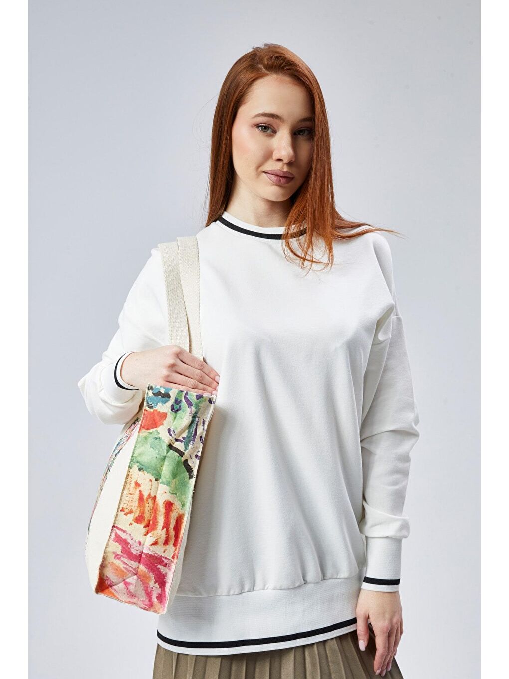 Ekru Kanvas Körükleri Matisse Baskılı Çanta-2