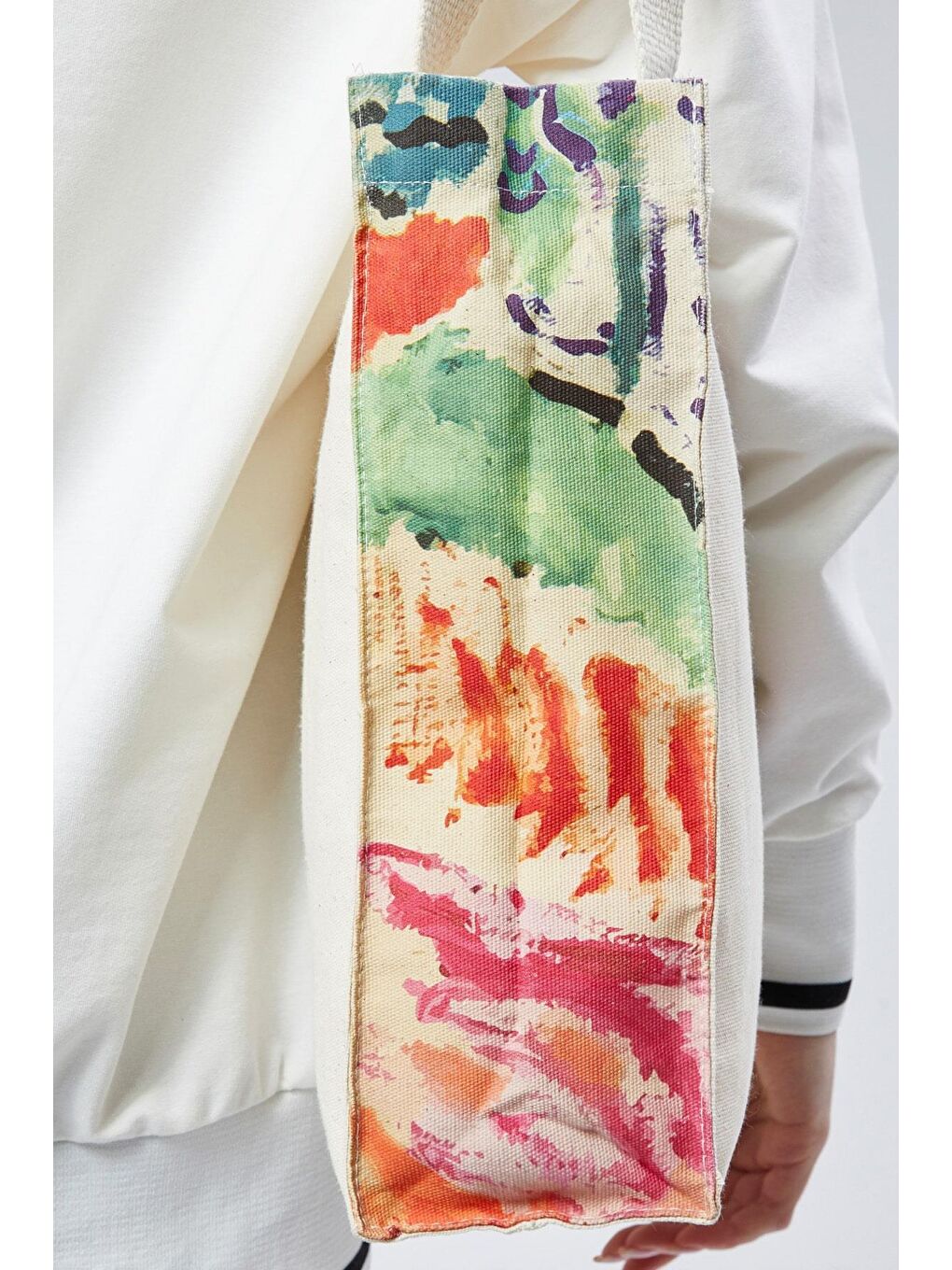 Ekru Kanvas Körükleri Matisse Baskılı Çanta-3