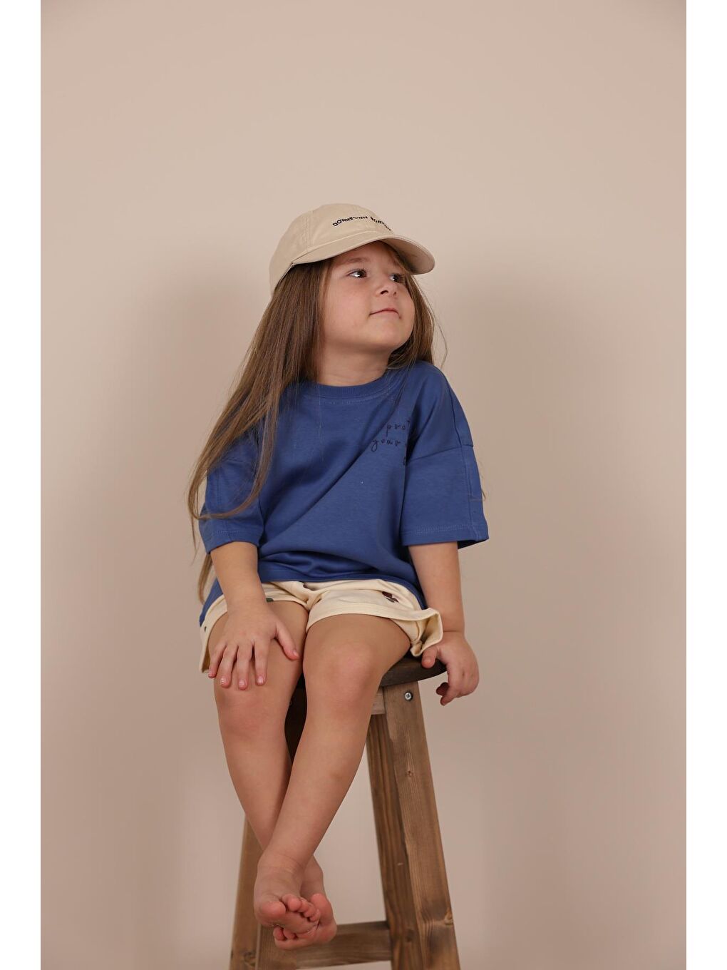 İndigo Nakışlı Oversize T-Shirt