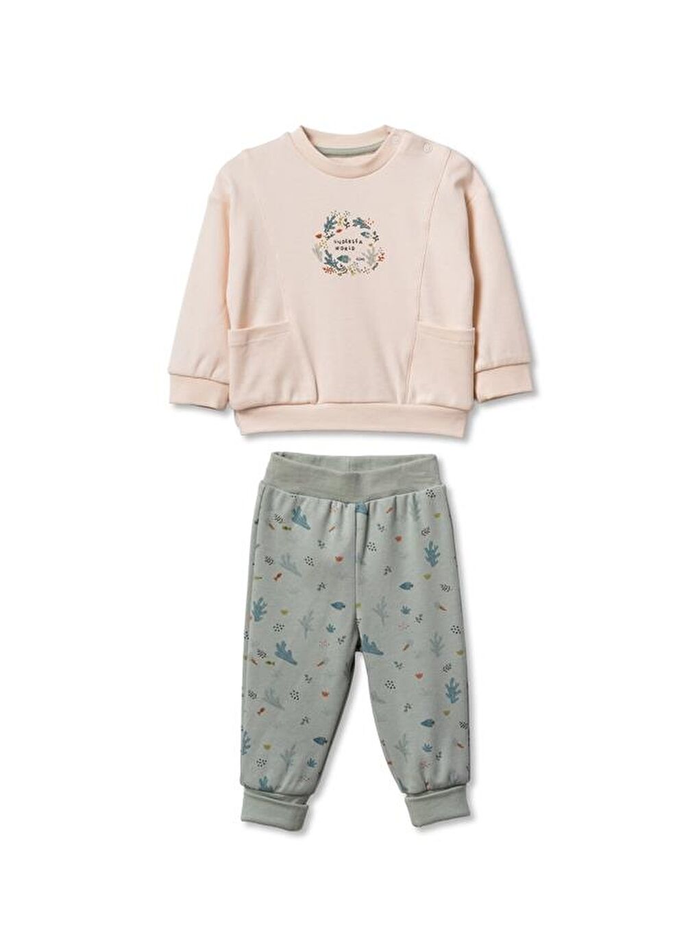 Turkuaz Bebek Alt Üst Takım %100 Organik Pamuk , Bebek - Yenidoğan- csy8214