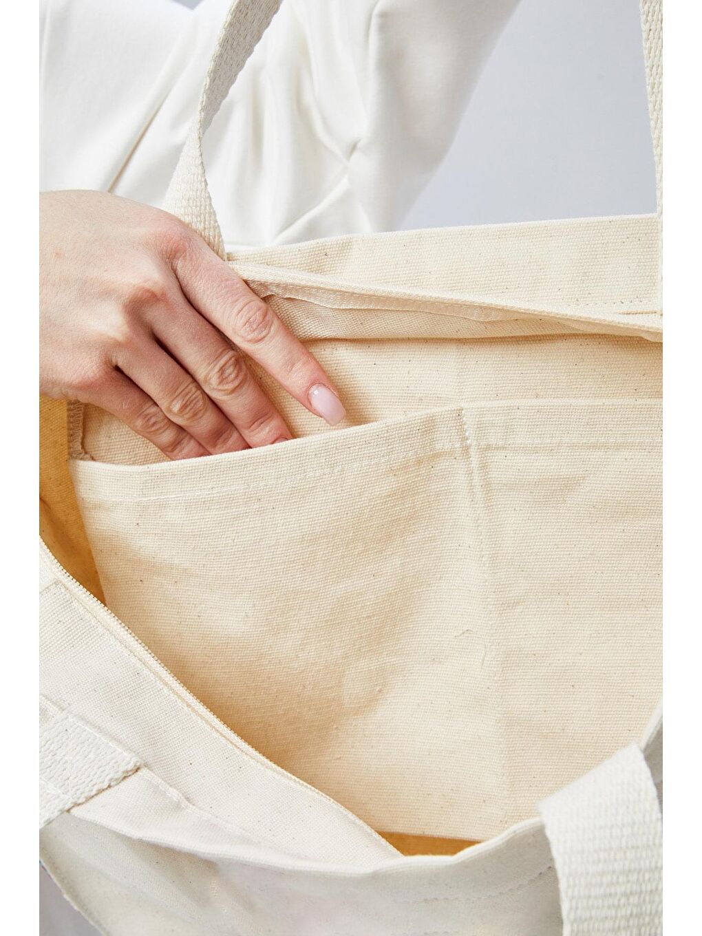 Ekru Kanvas Körükleri Matisse Baskılı Çanta-7