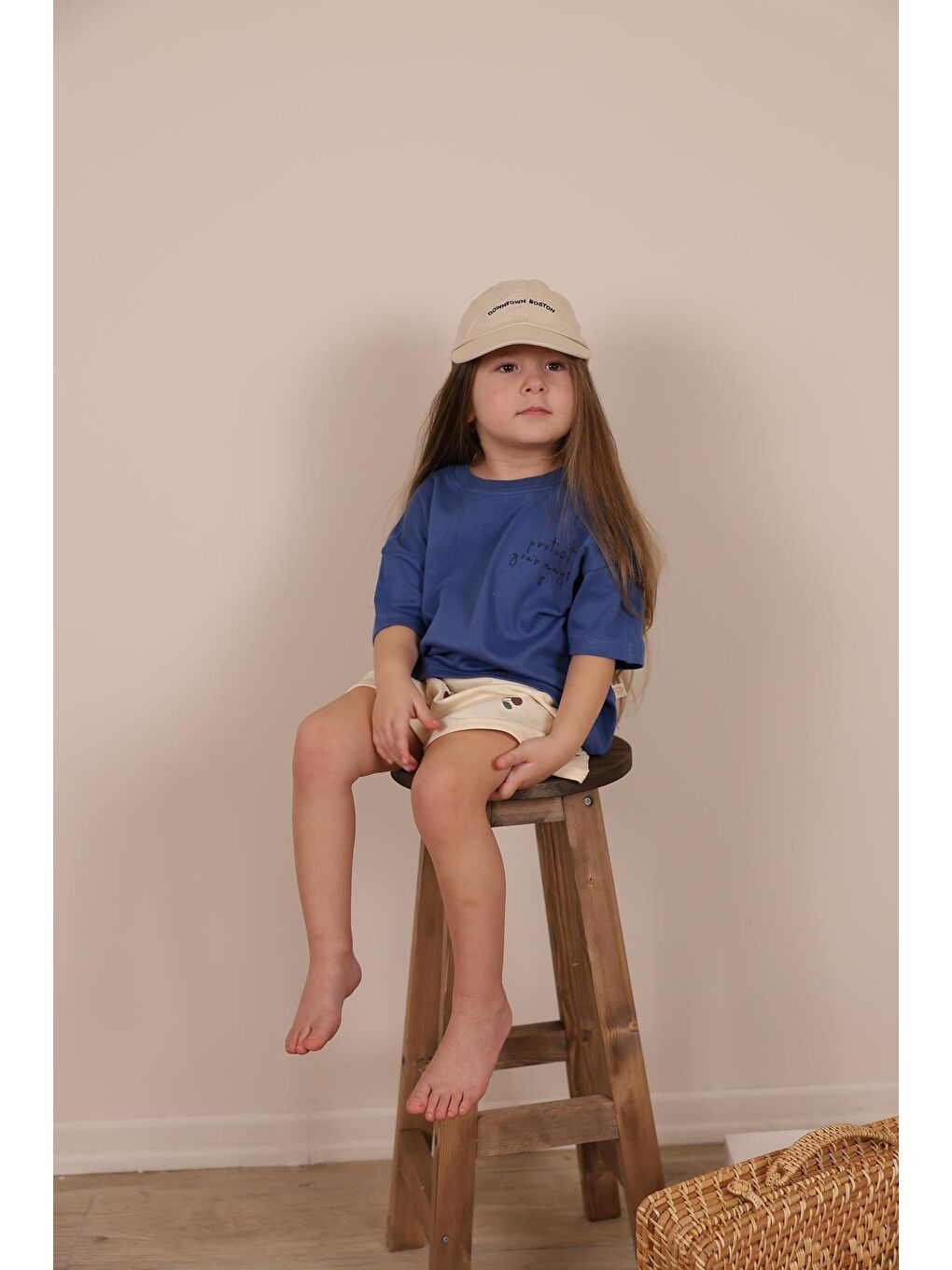 İndigo Nakışlı Oversize T-Shirt-1