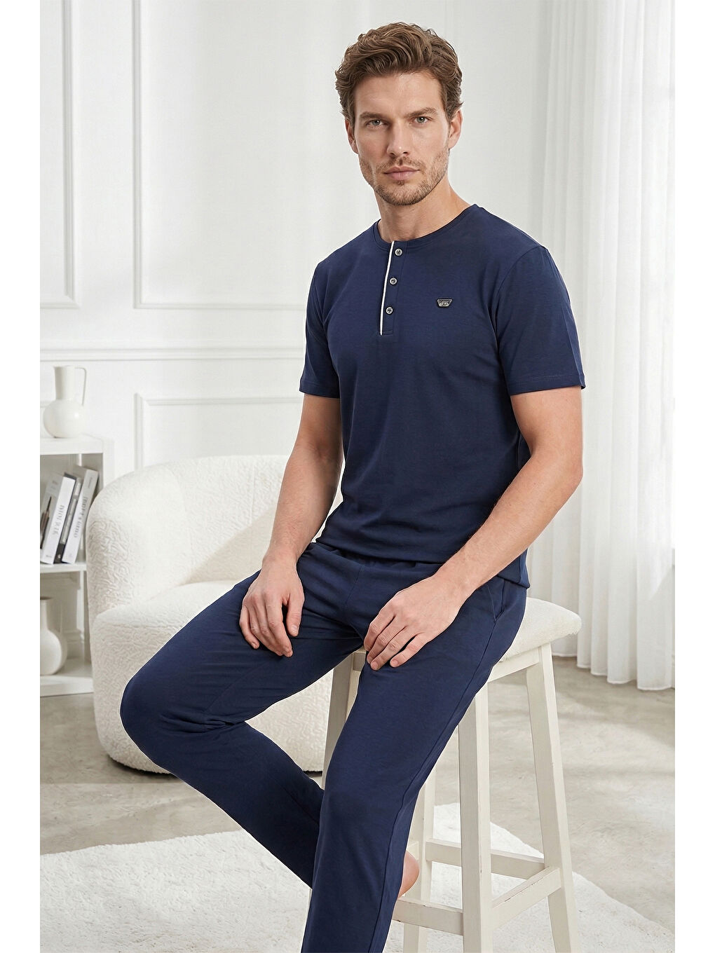Erkek Penye Kısa Kol Pijama Takımı 2323 Lacivert01-3