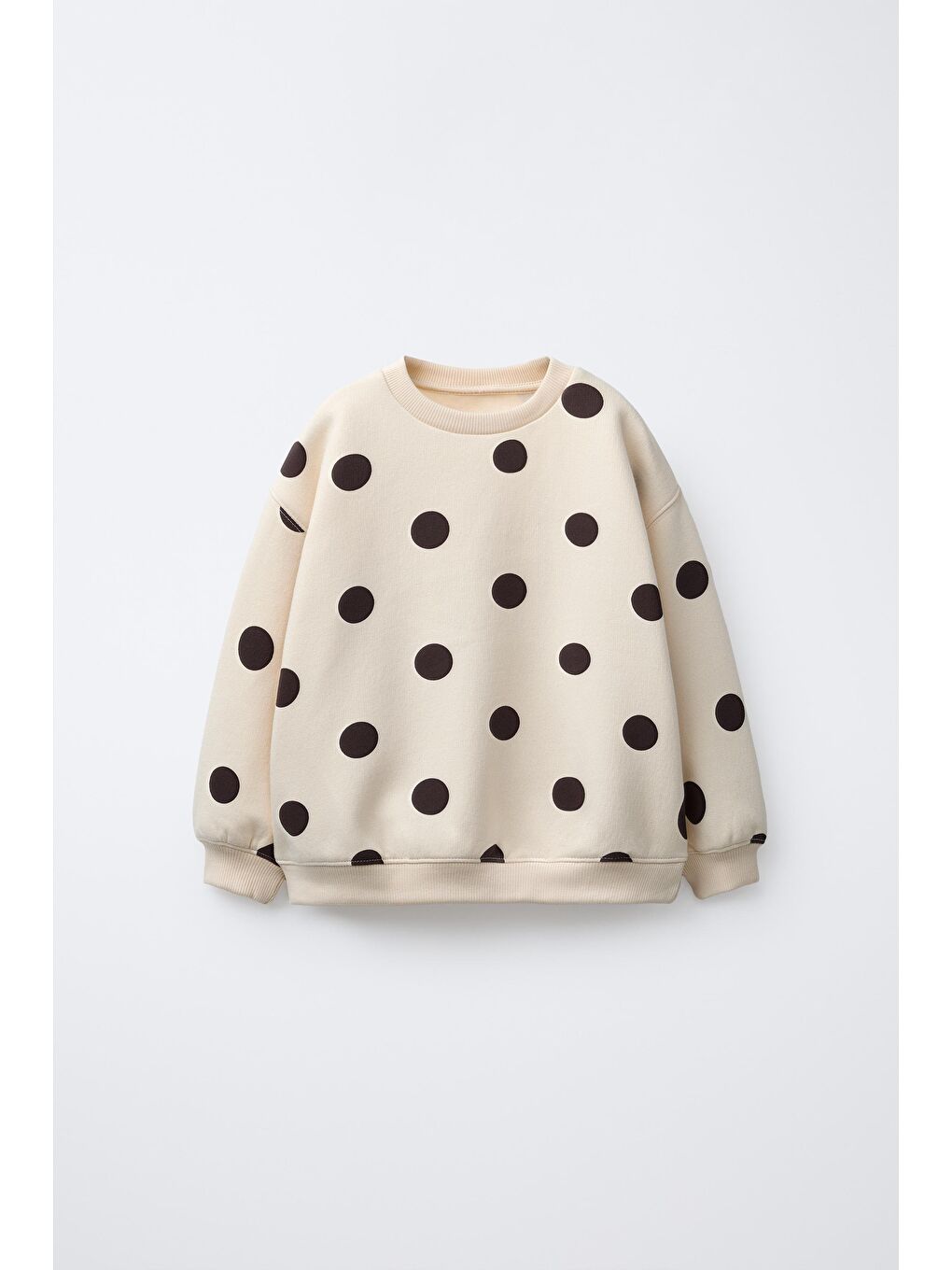 Ekru Kız Çocuk Pamuklu Bej Puantiye Desenli Sweatshirt Tayt Alt-Üst Takım-1