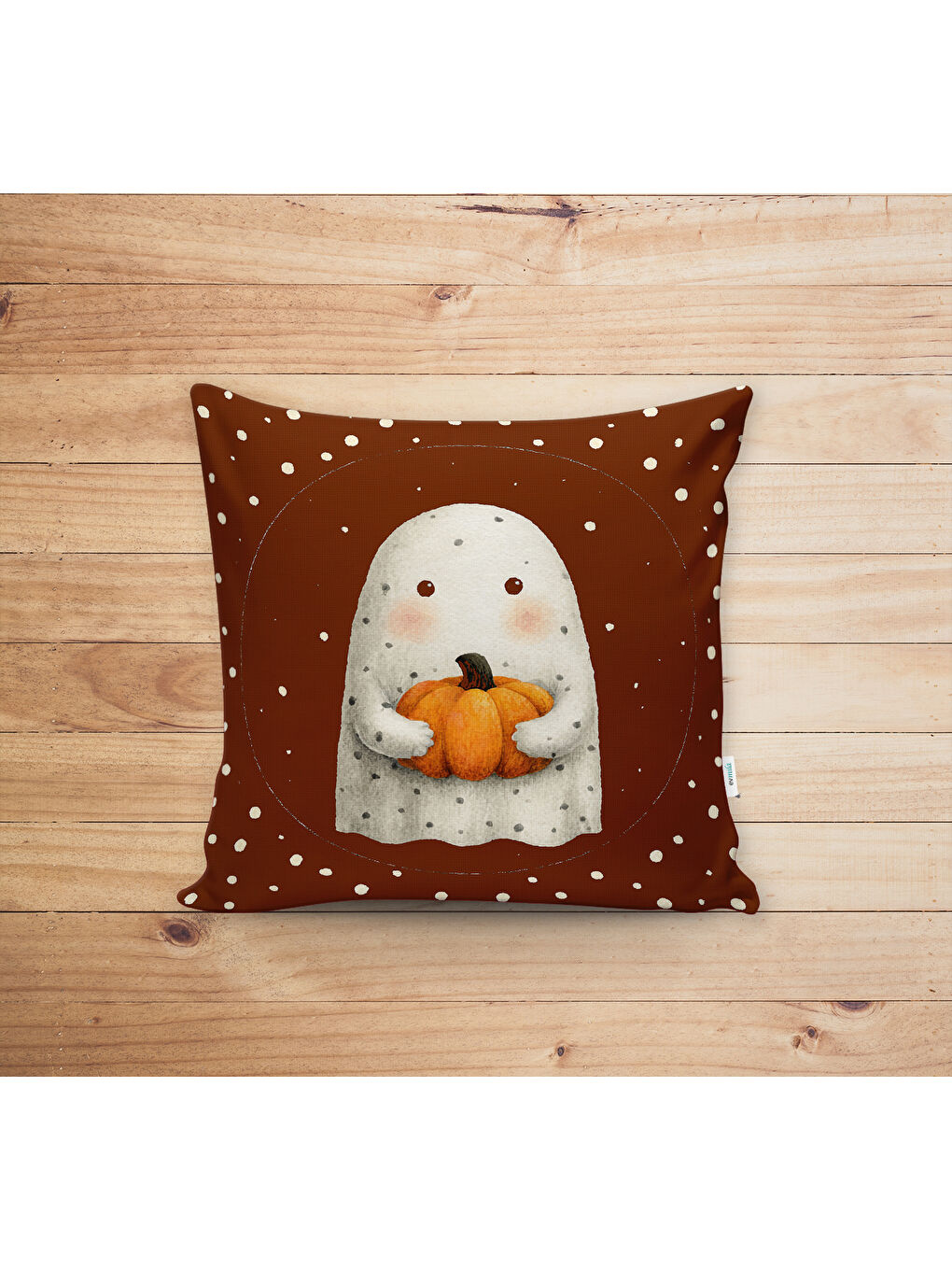 Karışık Çift Taraf Baskılı Kadife Doku Sonbahar Ve Kabak Desenli Kırlent Kılıfı-1