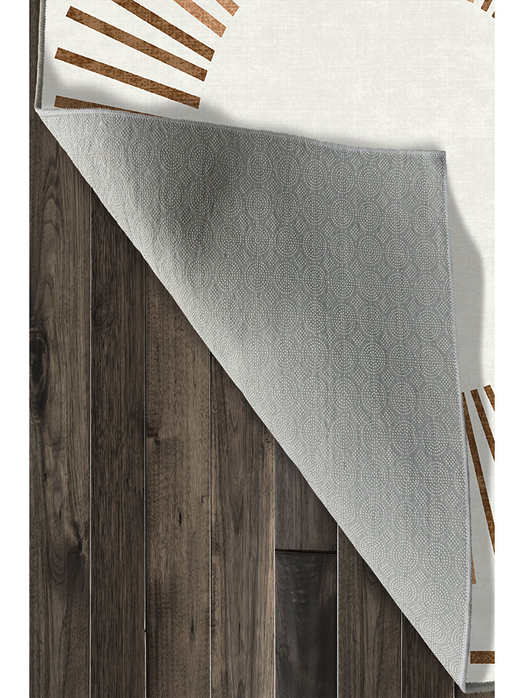 Ekru Dekoratif Özel Tasarım Yıkanabilir İnce Kaymaz Tabanlı Modern Halı KECE FR49-4