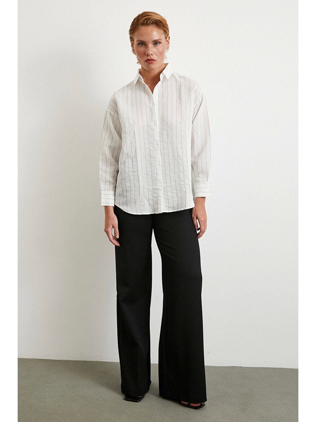 Pamuklu Çizgili Gömlek Beyaz-1