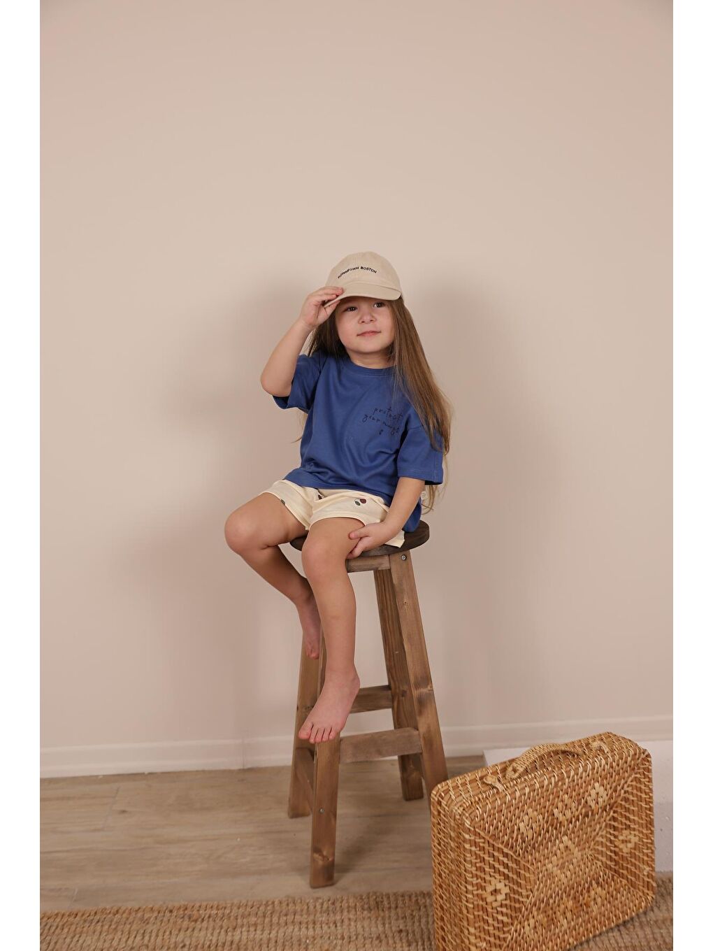 İndigo Nakışlı Oversize T-Shirt-4