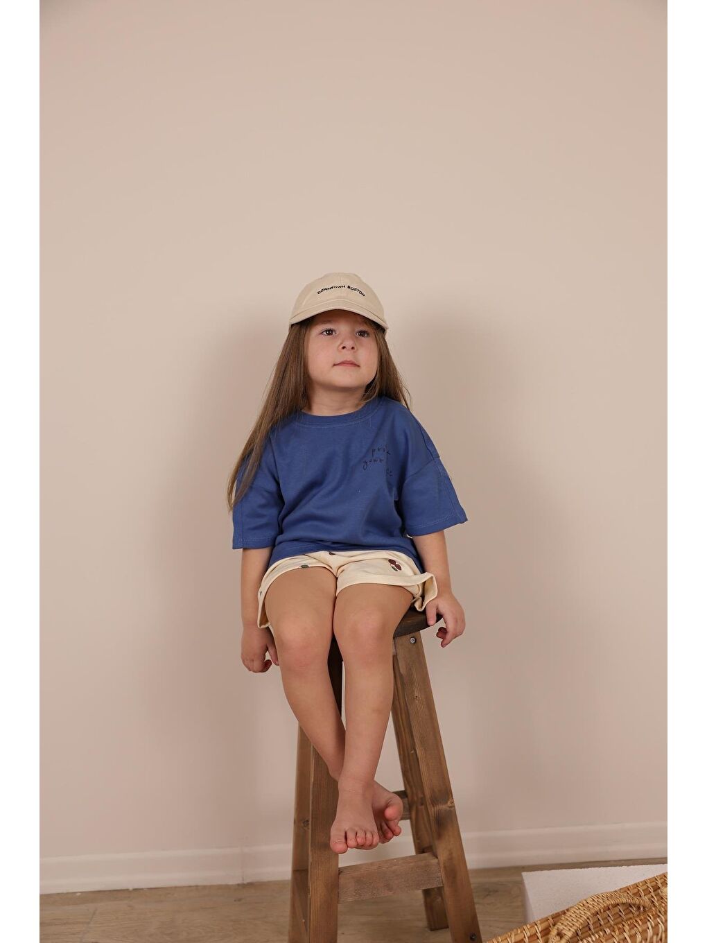 İndigo Nakışlı Oversize T-Shirt-5