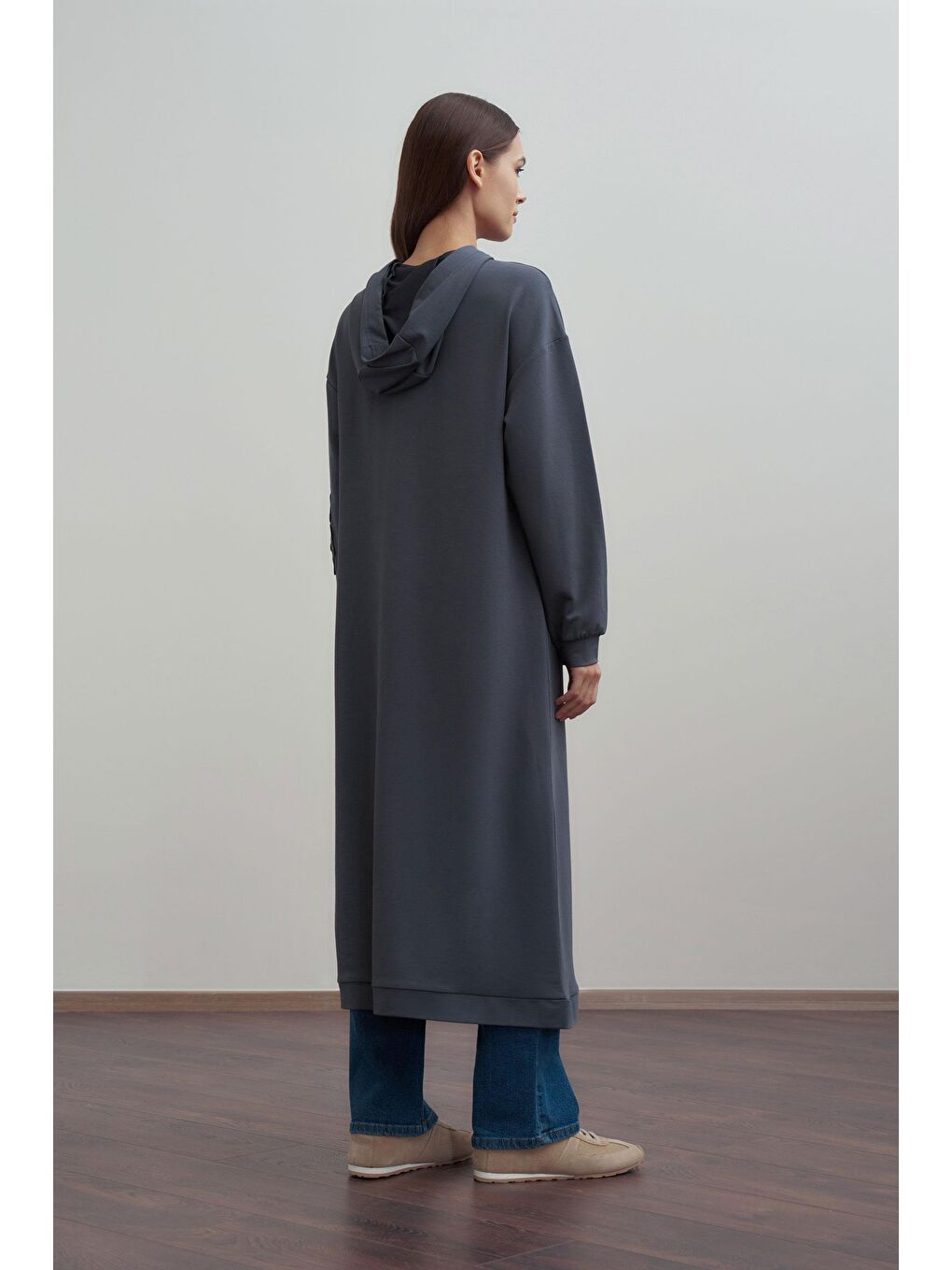 Antrasit-Nakışlı Kapüşonlu Pamuklu Fermuarlı Sweat-2