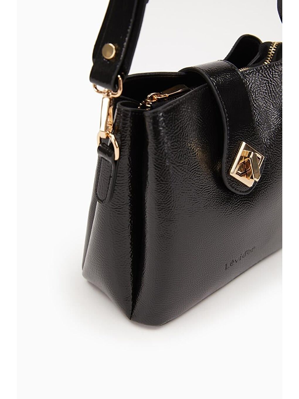 Siyah Kırışık Rugan Kadın Omuz Çantası 930167-3