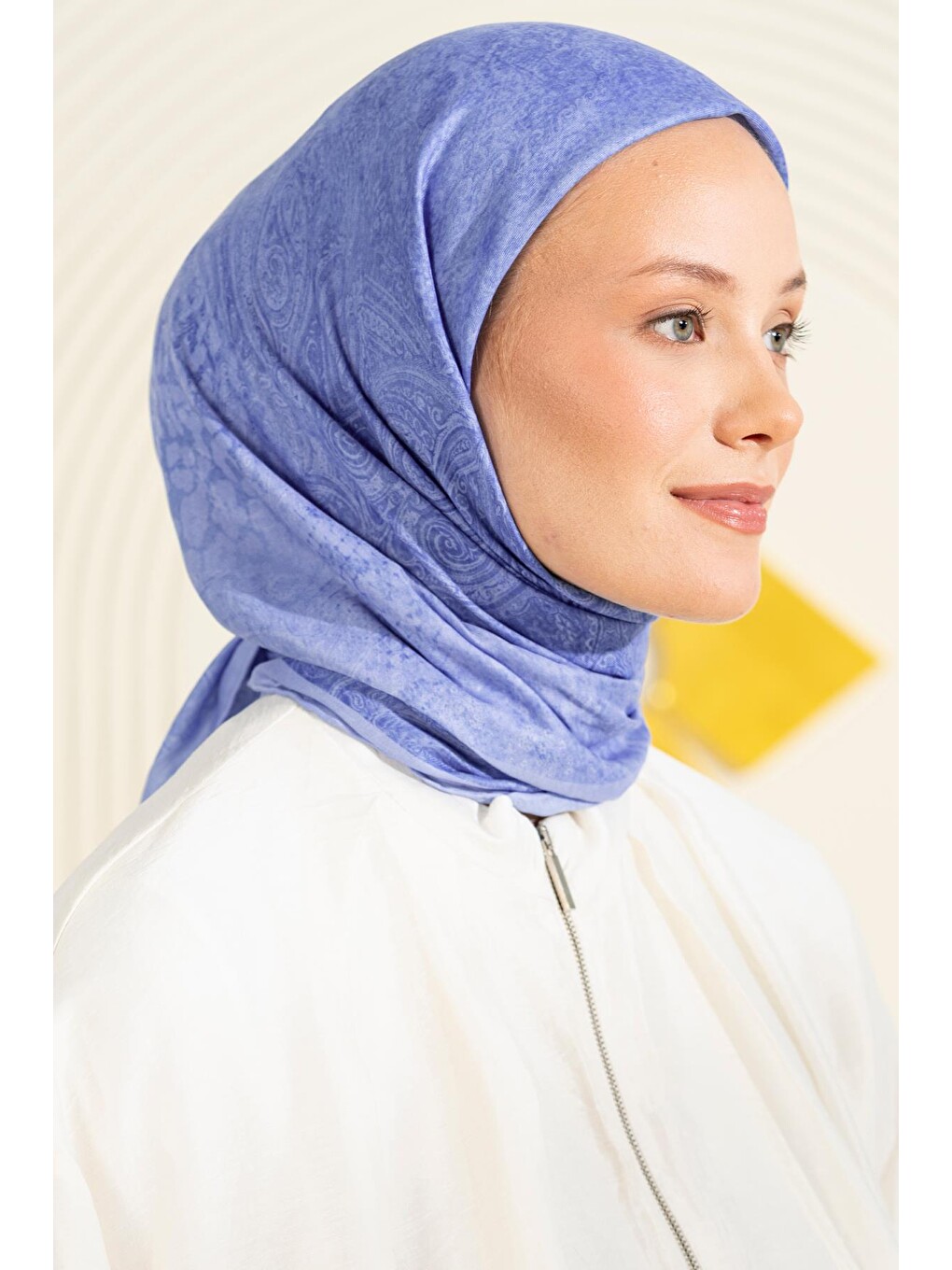 İndigo Desenli Soft Eşarp Akleia-3