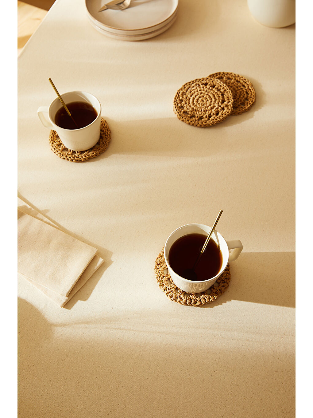 4'lü Bej Renk Motifli Rafya Bardak Altlığı Ø 11 cm-3