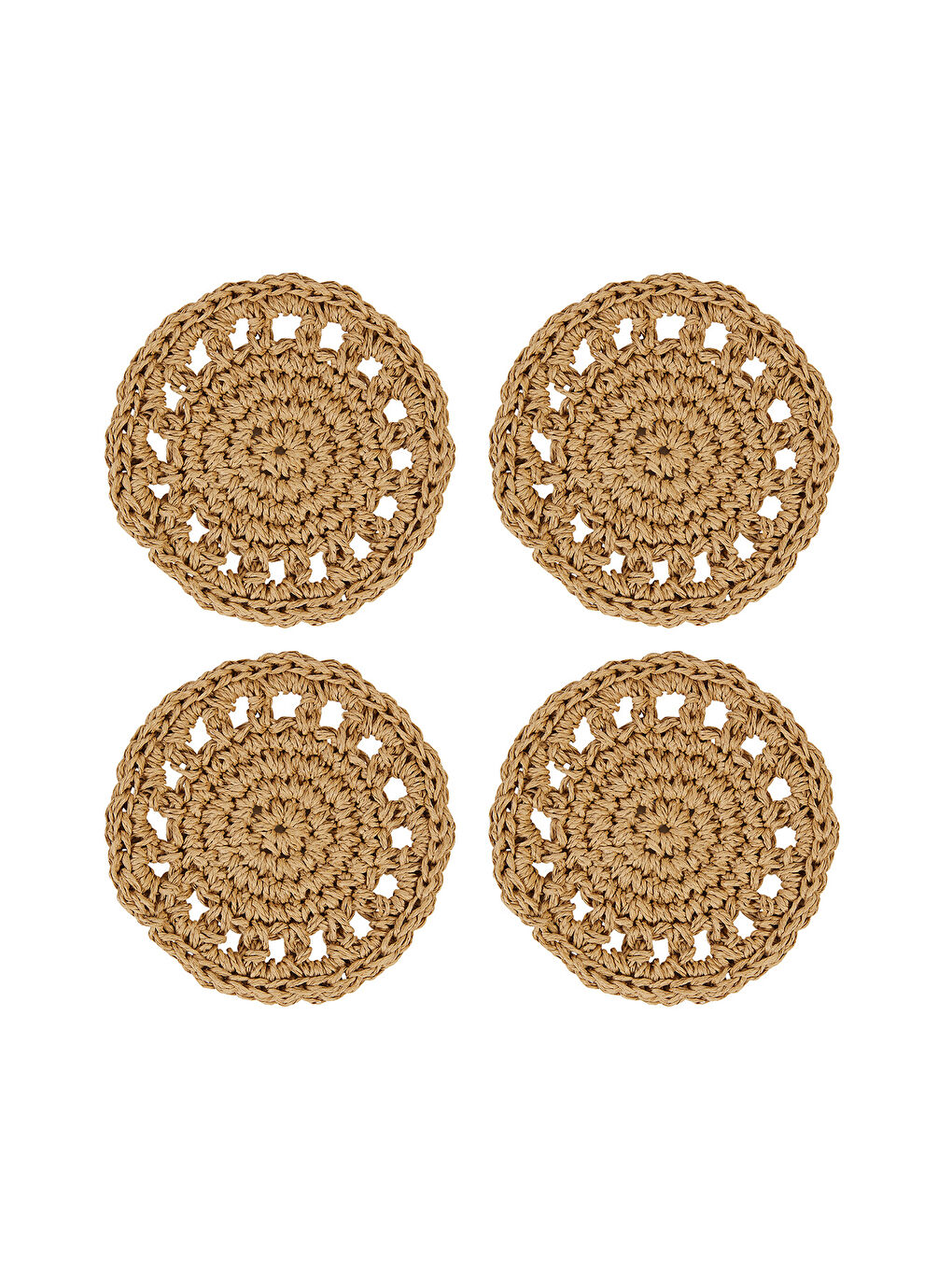4'lü Bej Renk Motifli Rafya Bardak Altlığı Ø 11 cm-5