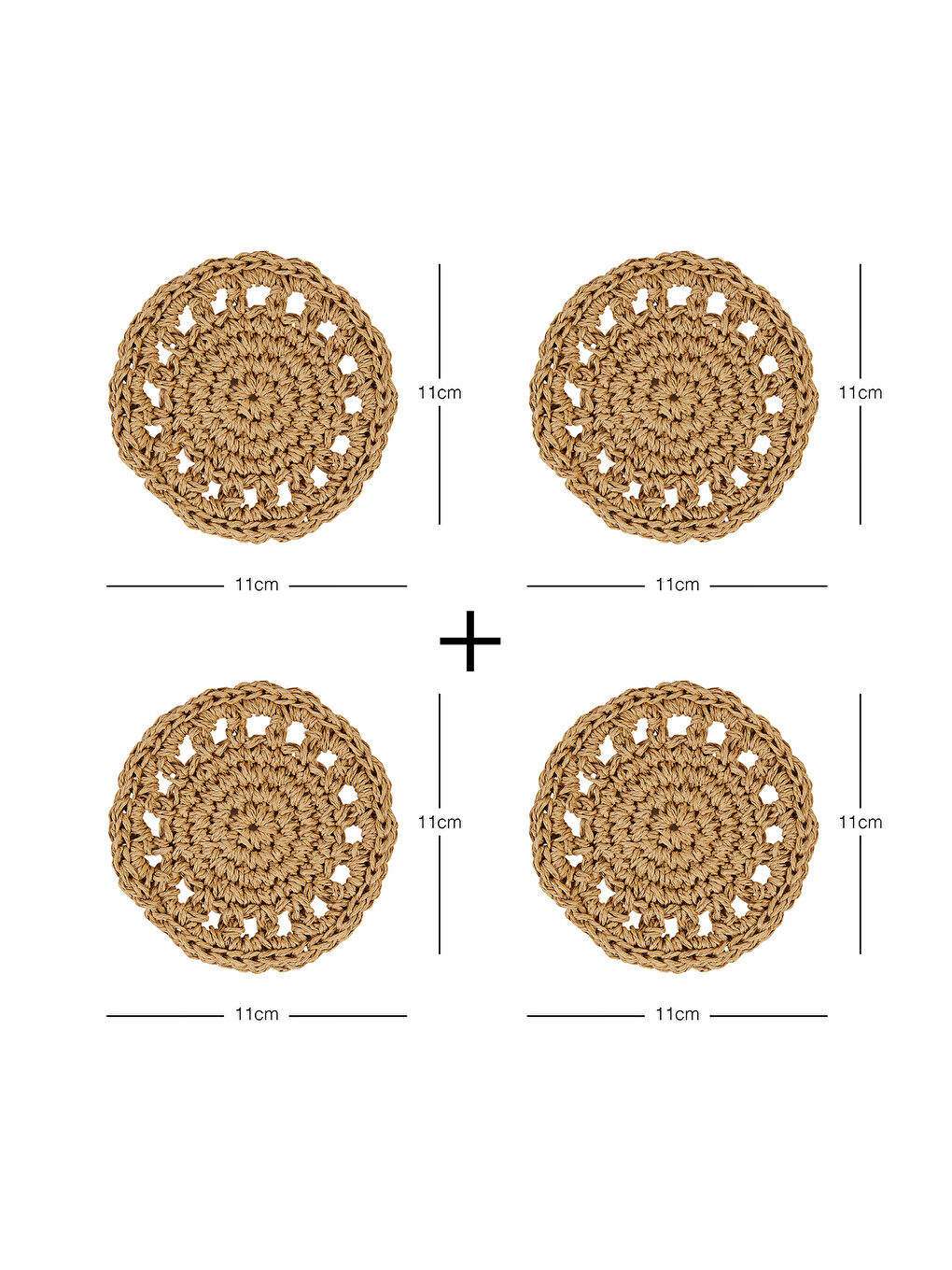 4'lü Bej Renk Motifli Rafya Bardak Altlığı Ø 11 cm-6