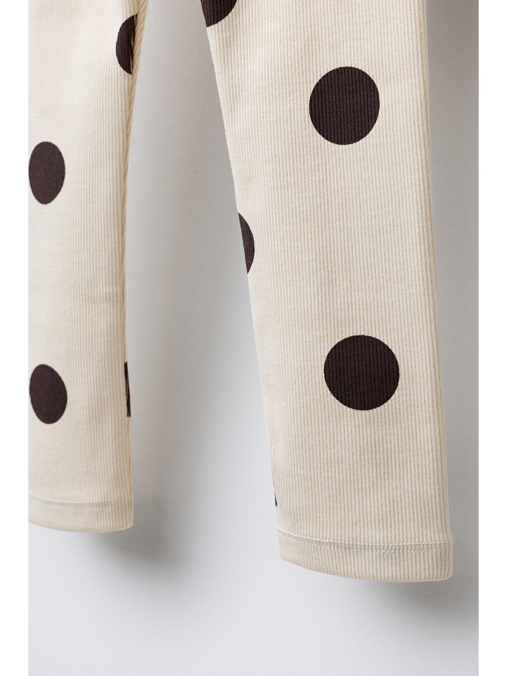 Ekru Kız Çocuk Pamuklu Bej Puantiye Desenli Sweatshirt Tayt Alt-Üst Takım-5