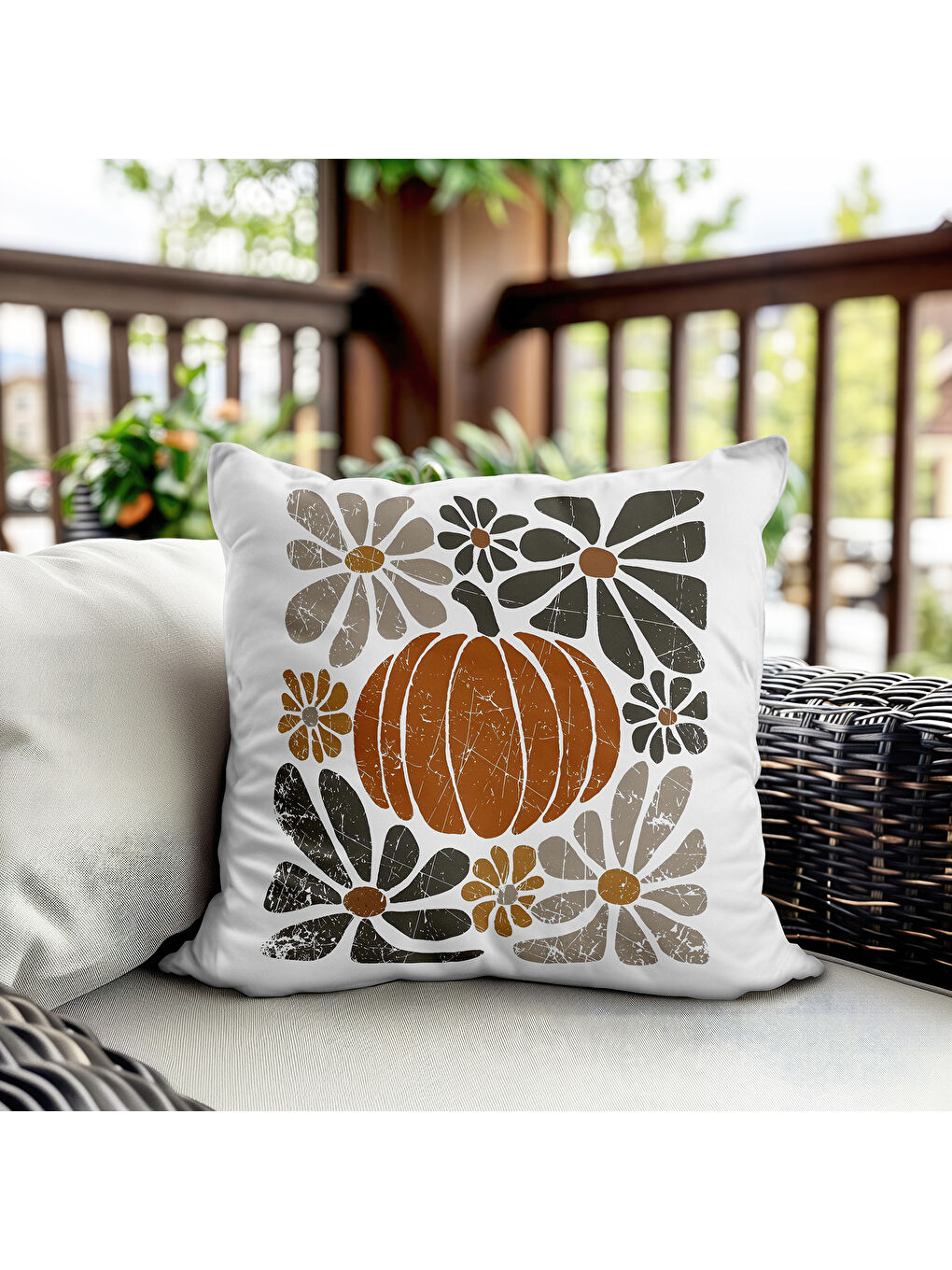 Karışık Çift Taraf Baskılı Kadife Doku Sonbahar Ve Kabak Desenli Kırlent Kılıfı