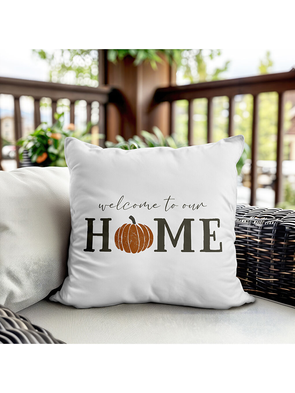 Karışık Çift Taraf Baskılı Kadife Doku Sonbahar Ve Kabak Desenli Kırlent Kılıfı