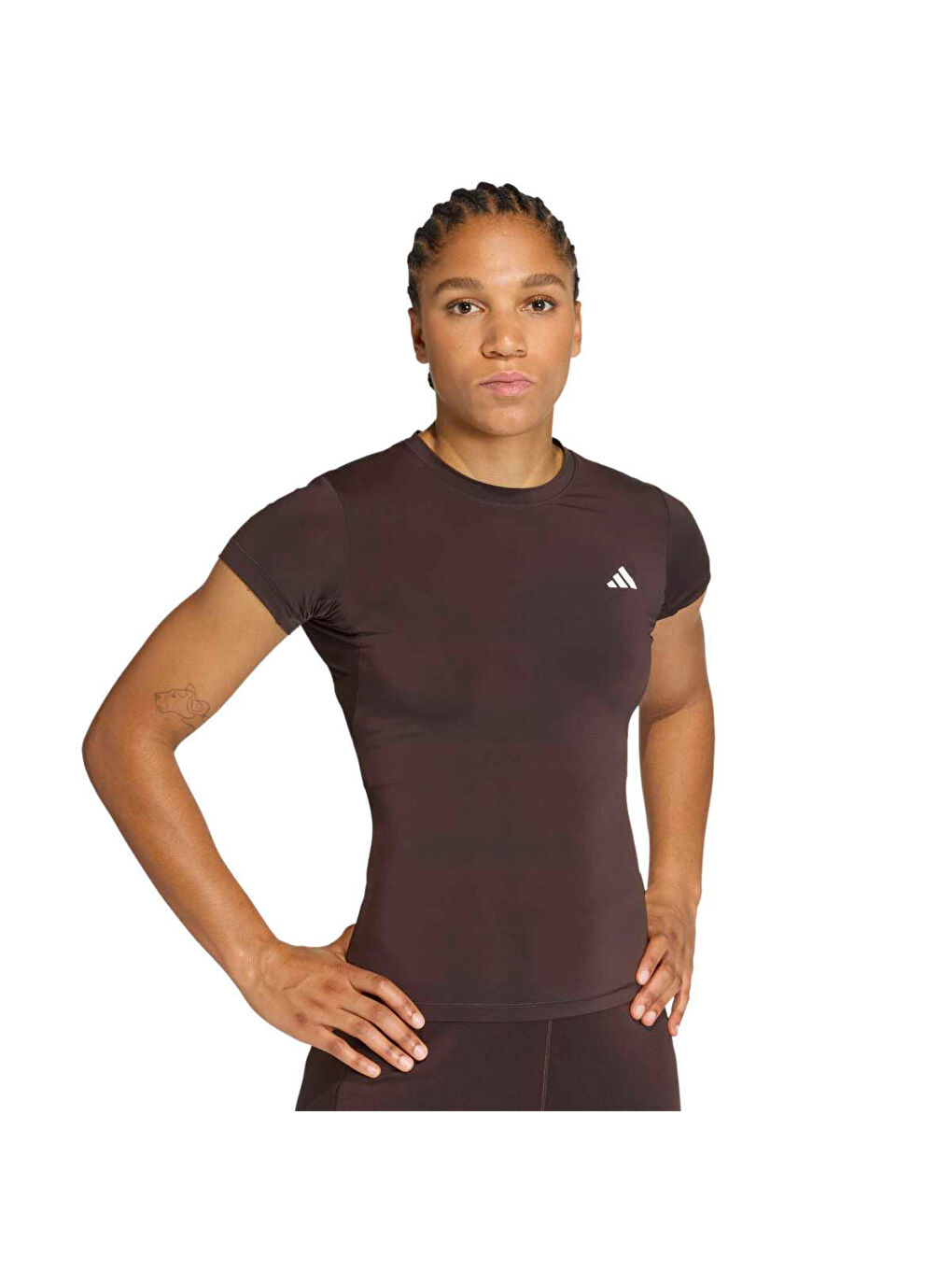 Power Essentials Workout Contour Kadın Kahverengi Yuvarlak Yaka Tişört-2