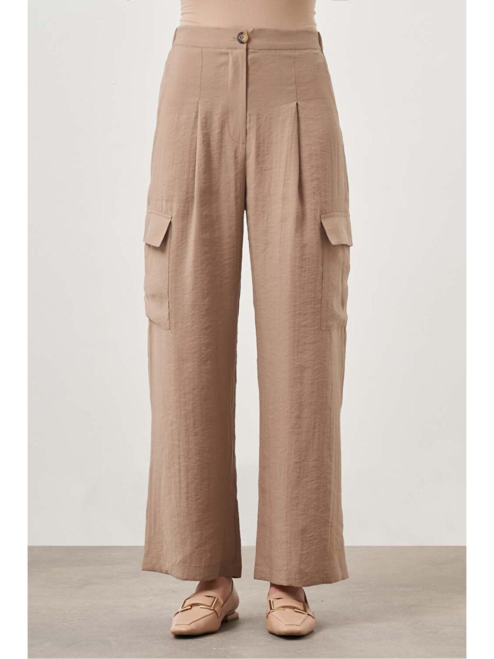 Modal Dokulu Kargo Bej Pantolon