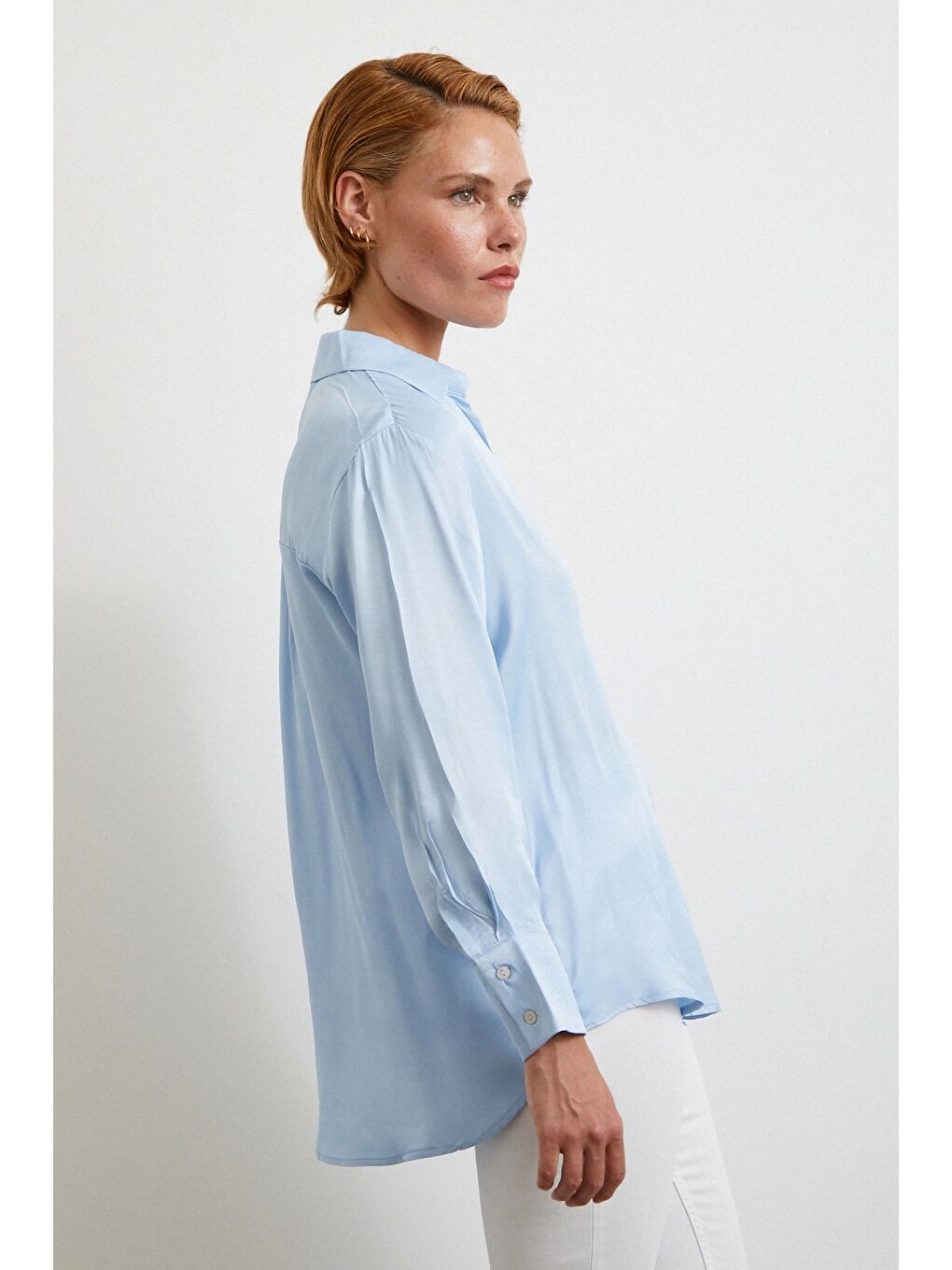 Viskon Saten Gömlek Mavi-2
