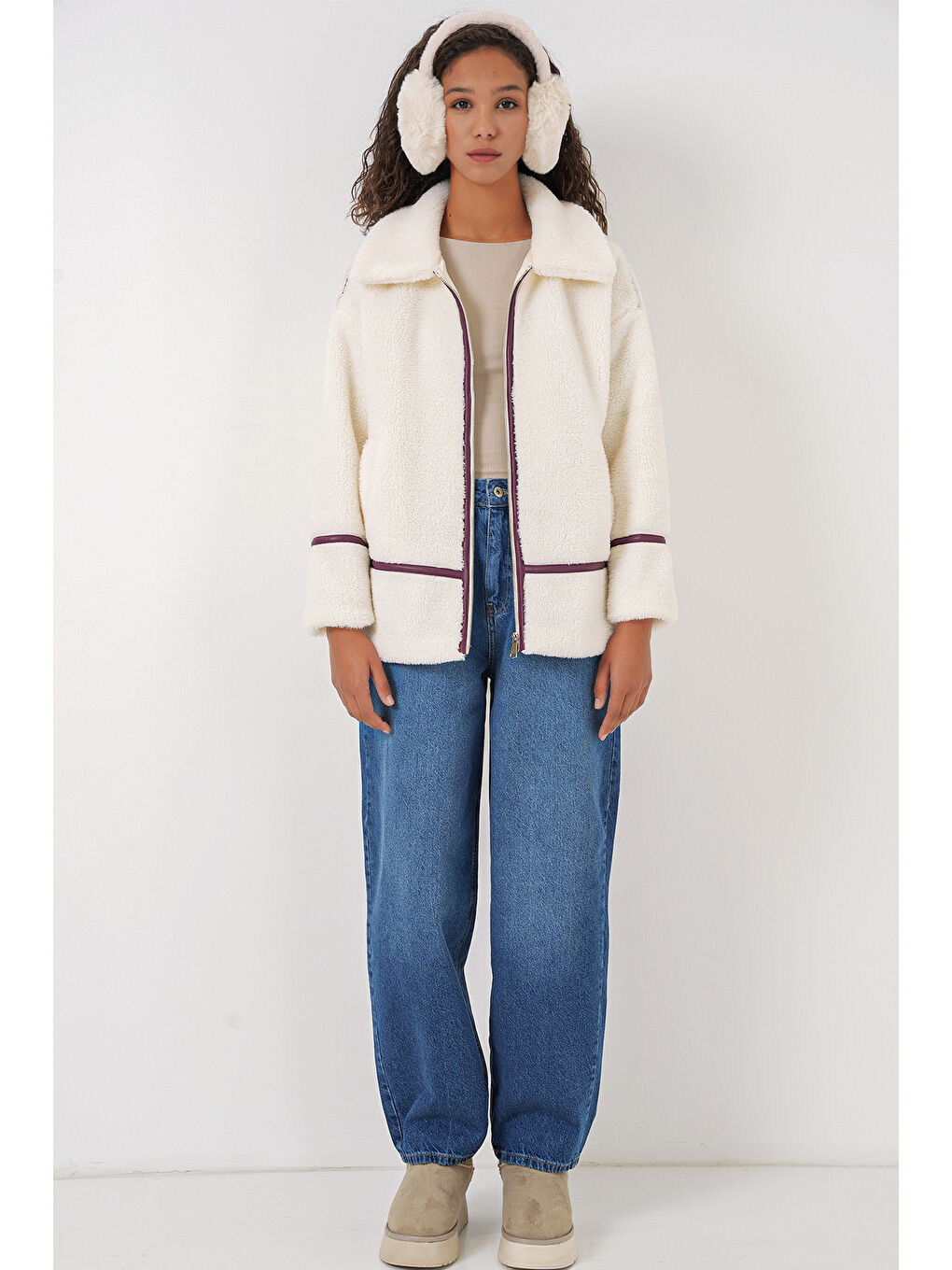 5173 Astarlı Pelüş Ceket   Mürdüm-1