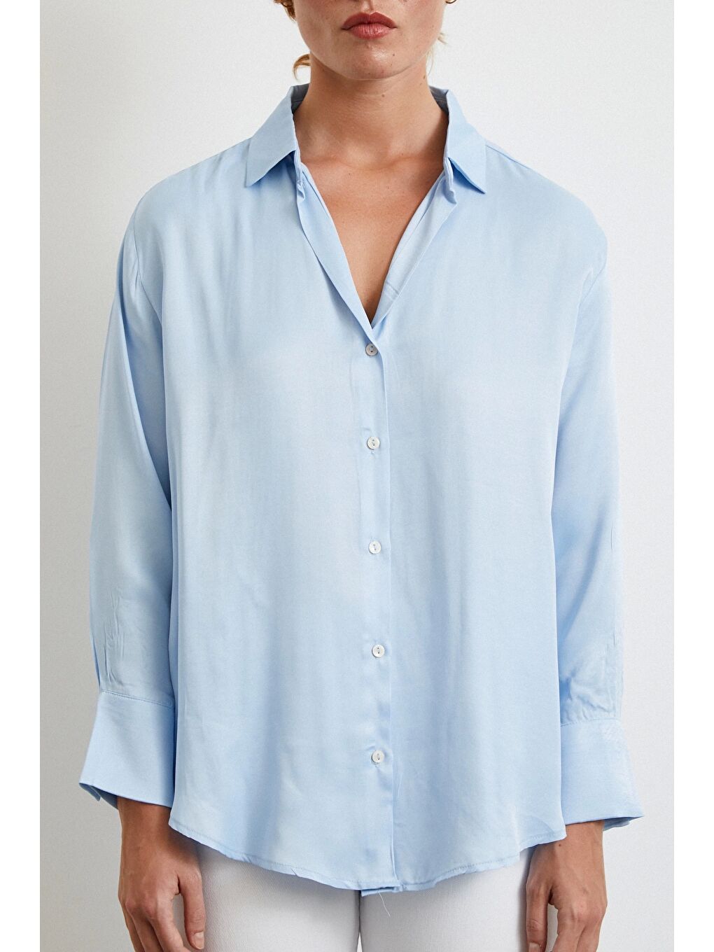 Viskon Saten Gömlek Mavi-3