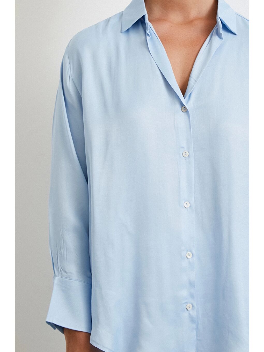Viskon Saten Gömlek Mavi-4