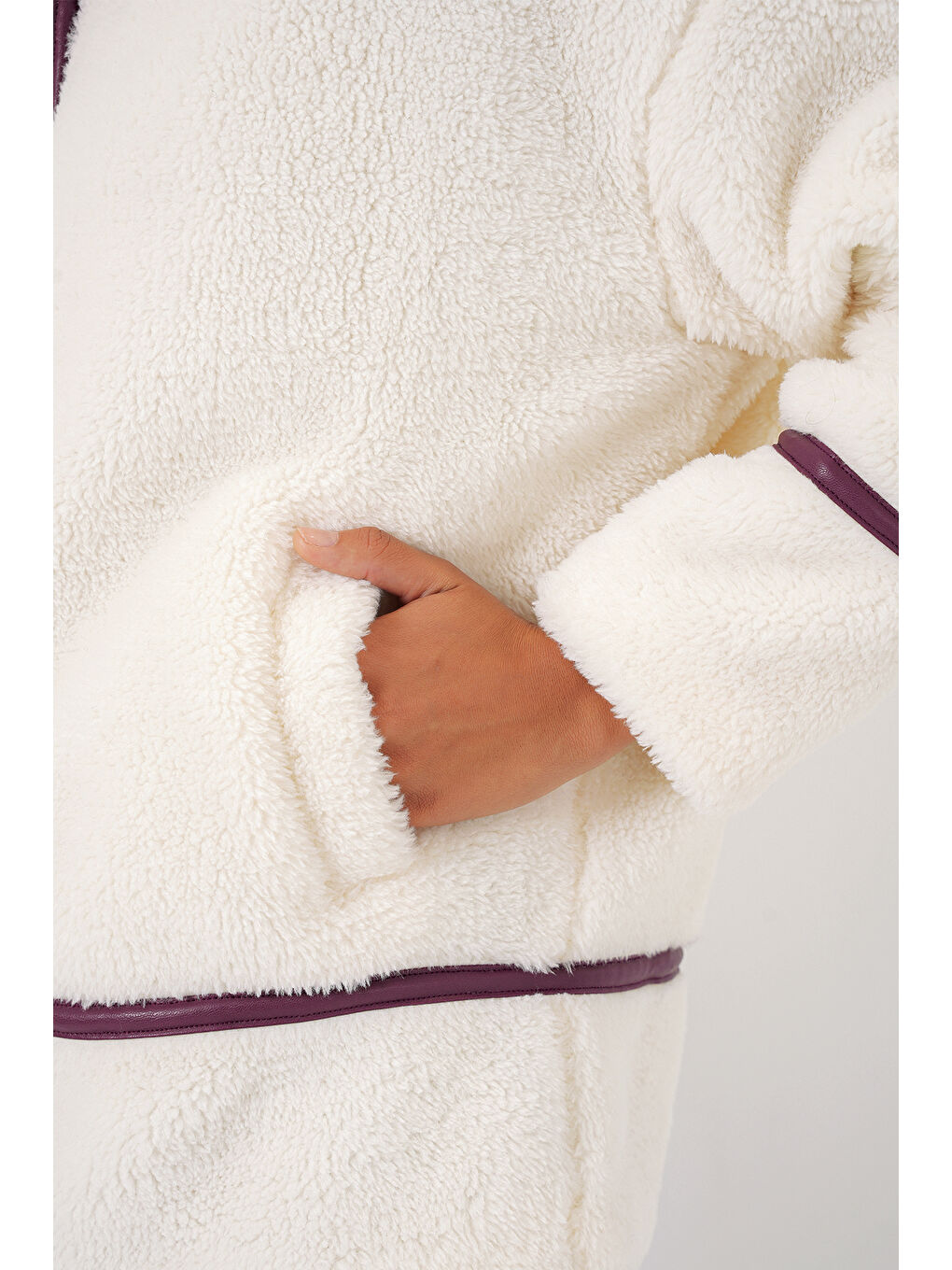 5173 Astarlı Pelüş Ceket   Mürdüm-4