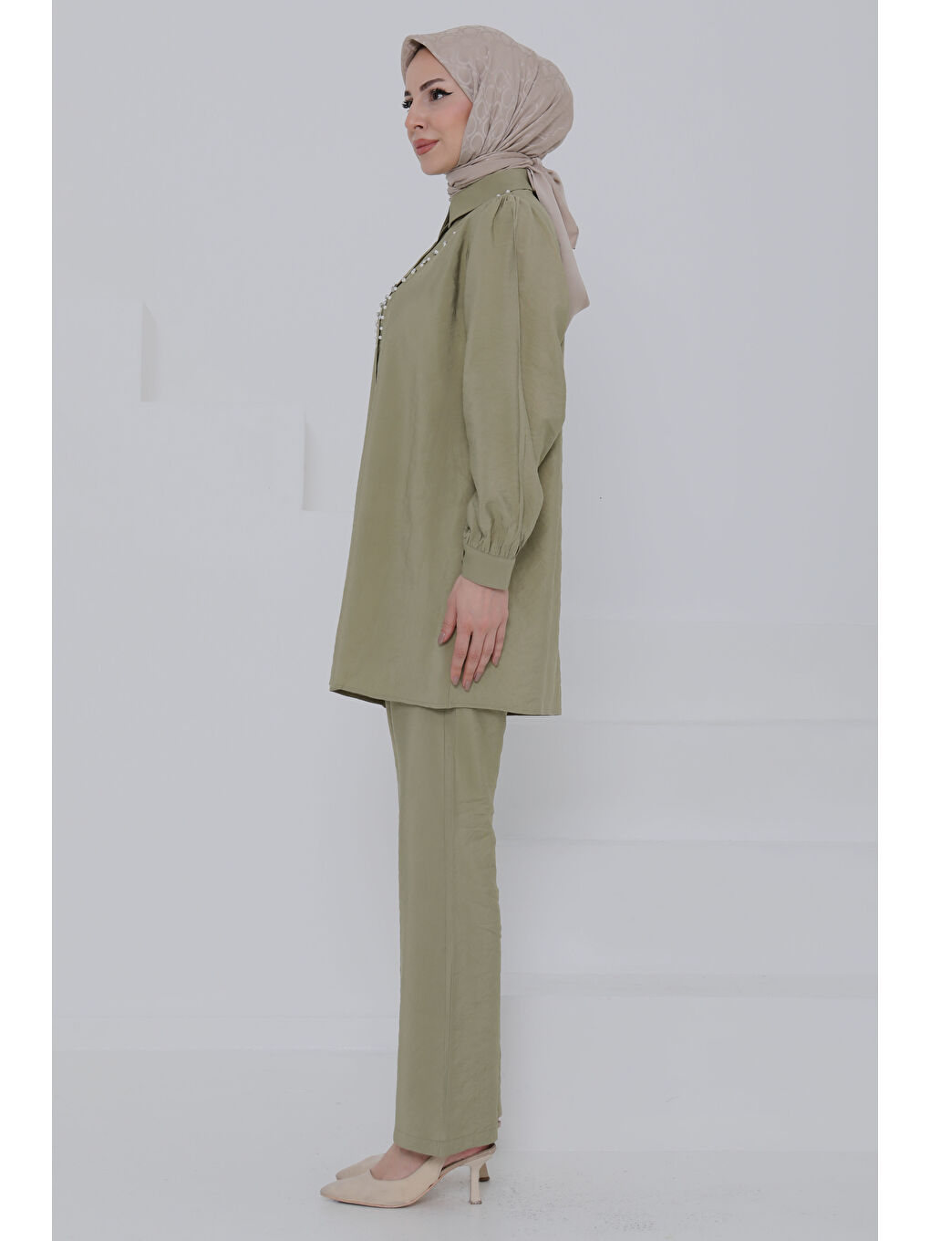 Modal Taşlı İkili Takım Haki - 27019-5