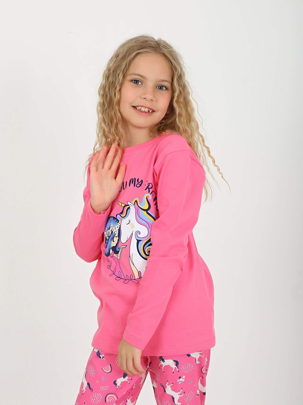 Pembe Kız Çocuk Uzun Kollu Pijama Takımı My Friend